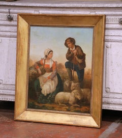 19th Century French Pastoral Oil on Canvas Painting in Carved Gilt Frame