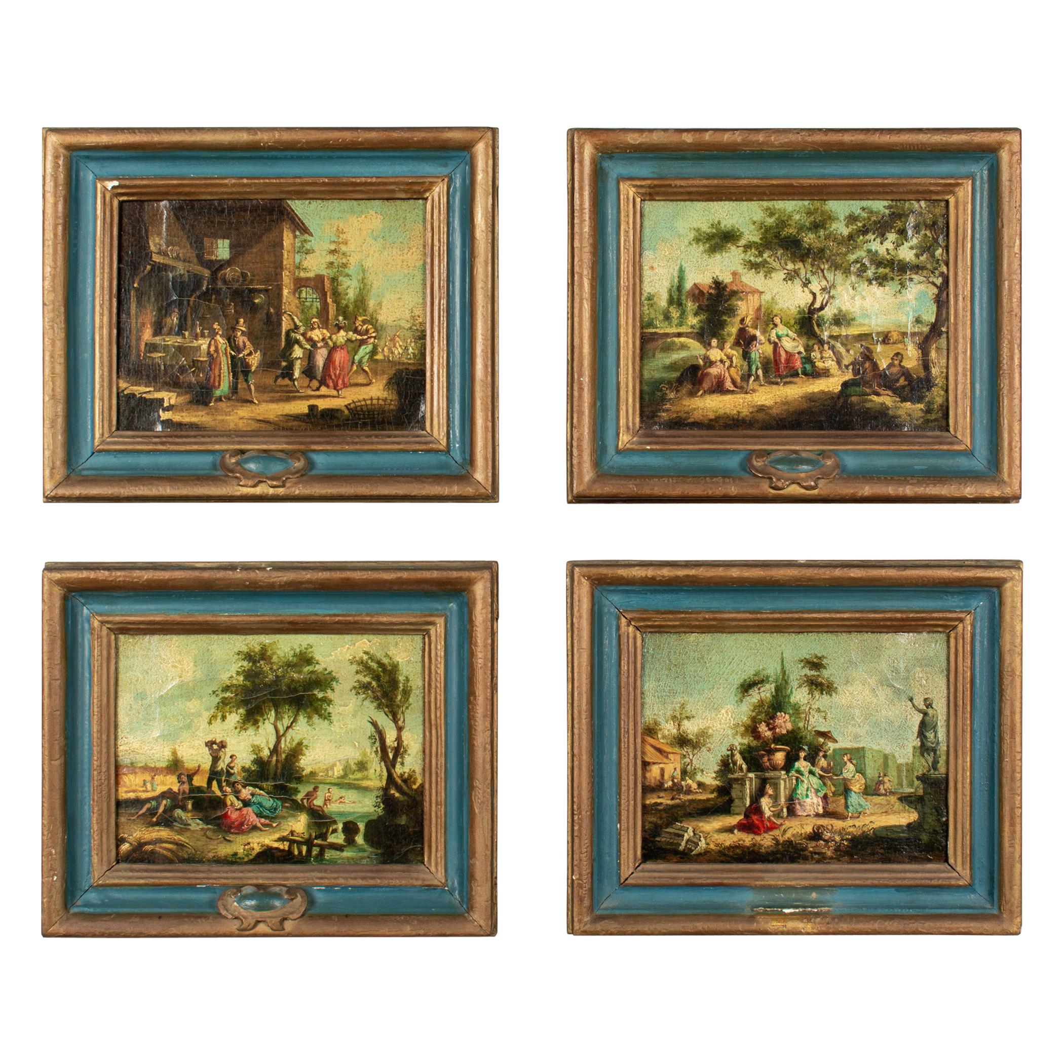 19th Century French Pastoral Paintings, Set of 4