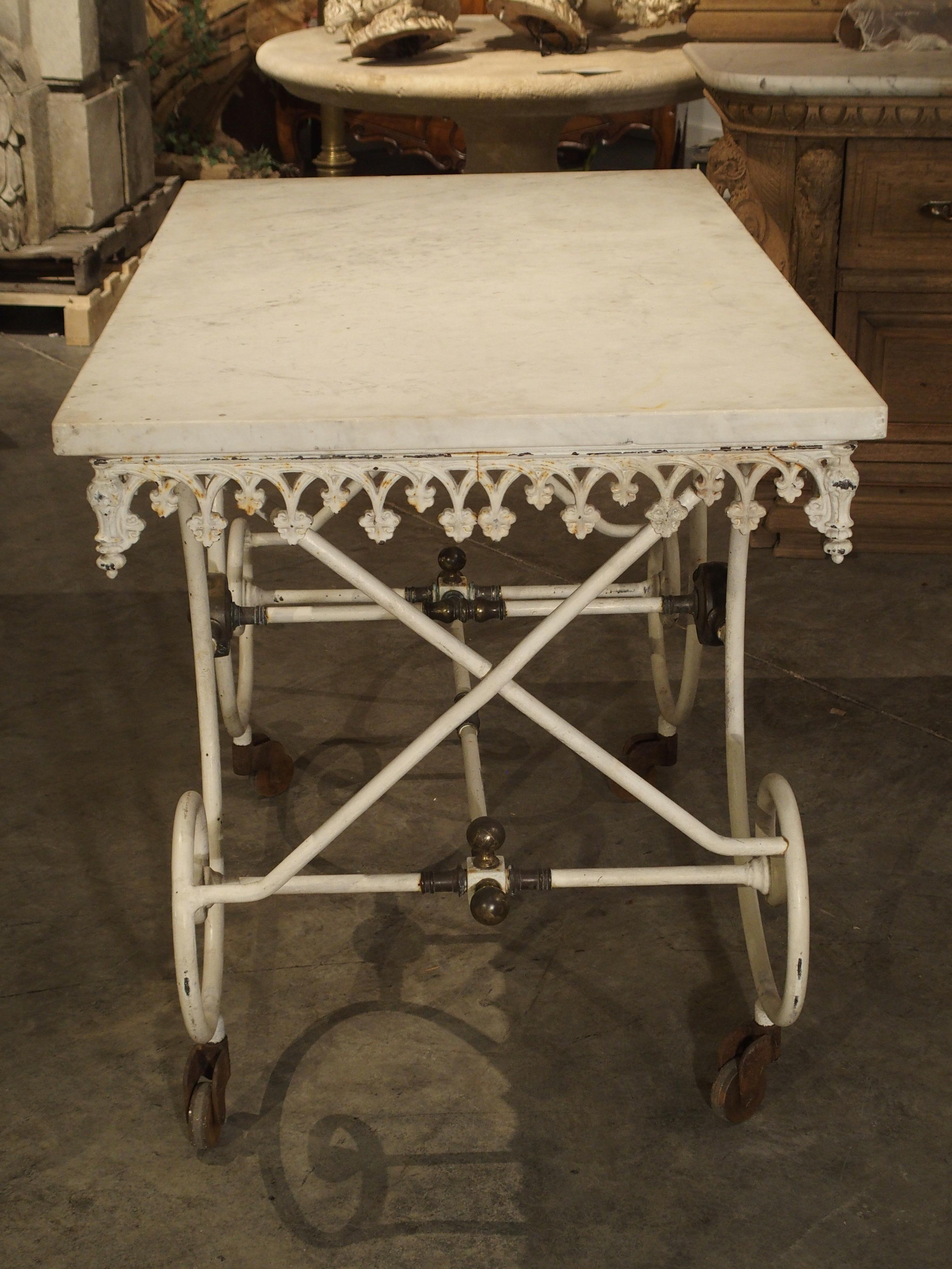 19th Century, French Pastry or Butchers Display Table with Carrara Marble Top 9