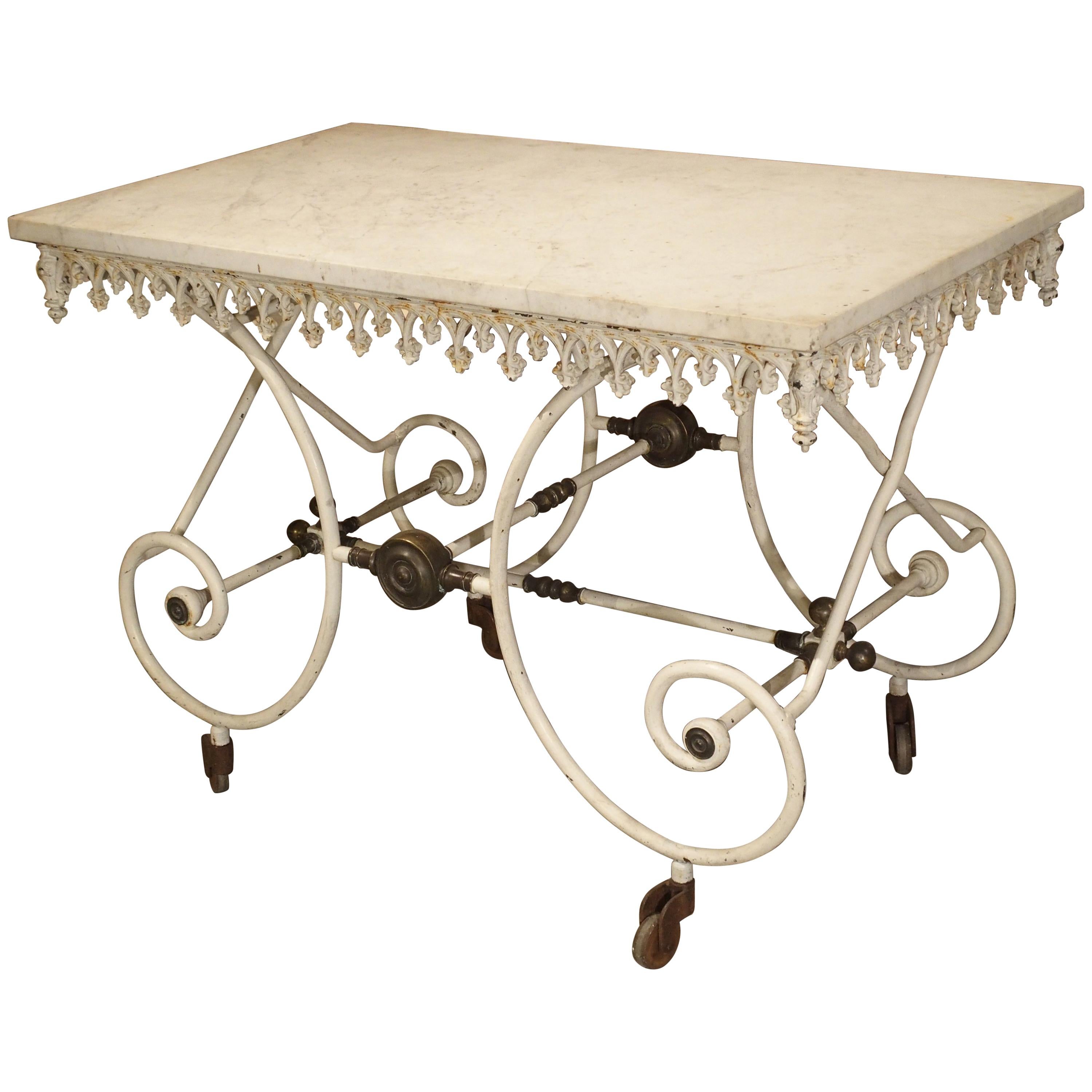 19th Century, French Pastry or Butchers Display Table with Carrara Marble Top