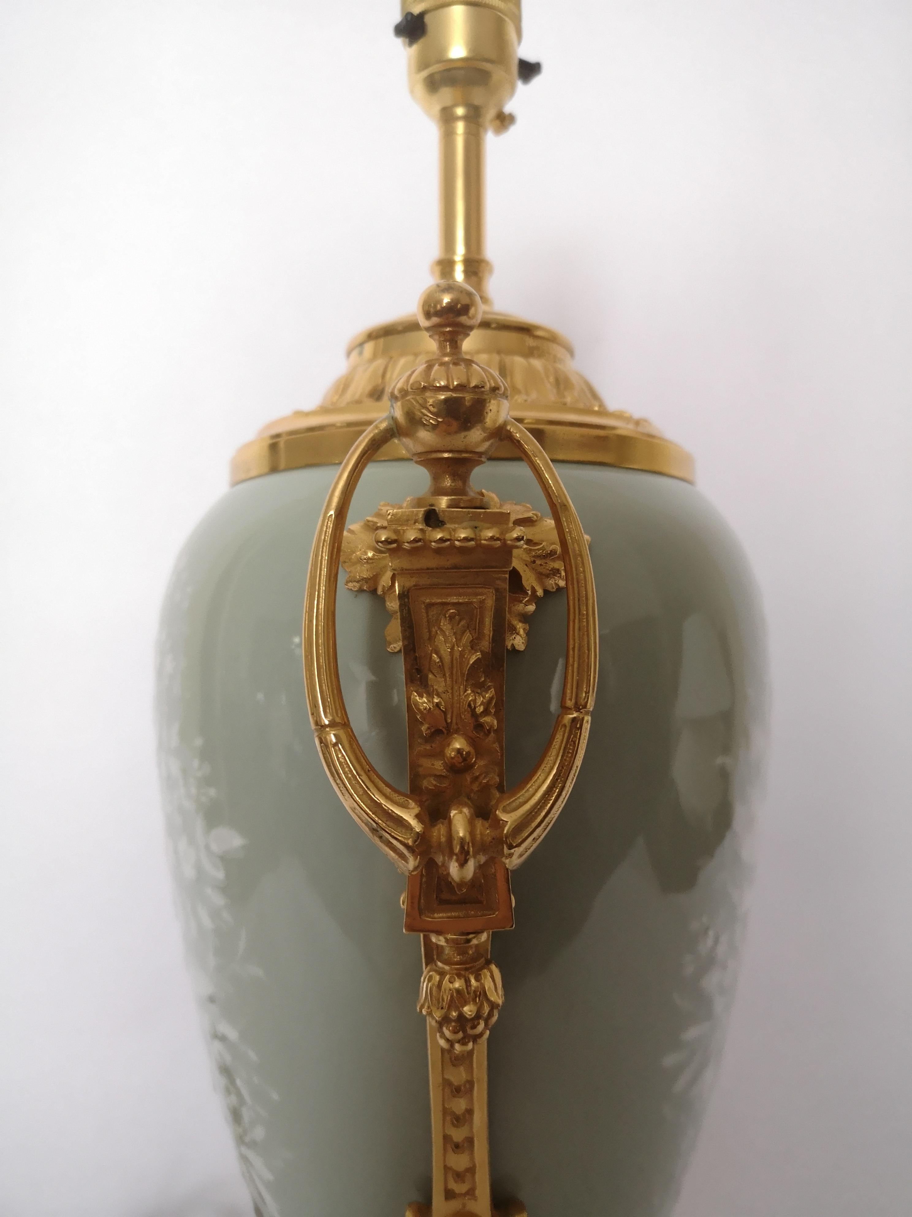 19th Century French Pate Sur Pate Floral Decoration Porcelain Lamp, Gilt Bronze In Good Condition For Sale In London, GB
