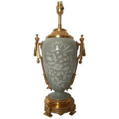 19th Century French Pate Sur Pate Floral Decoration Porcelain Lamp, Gilt Bronze