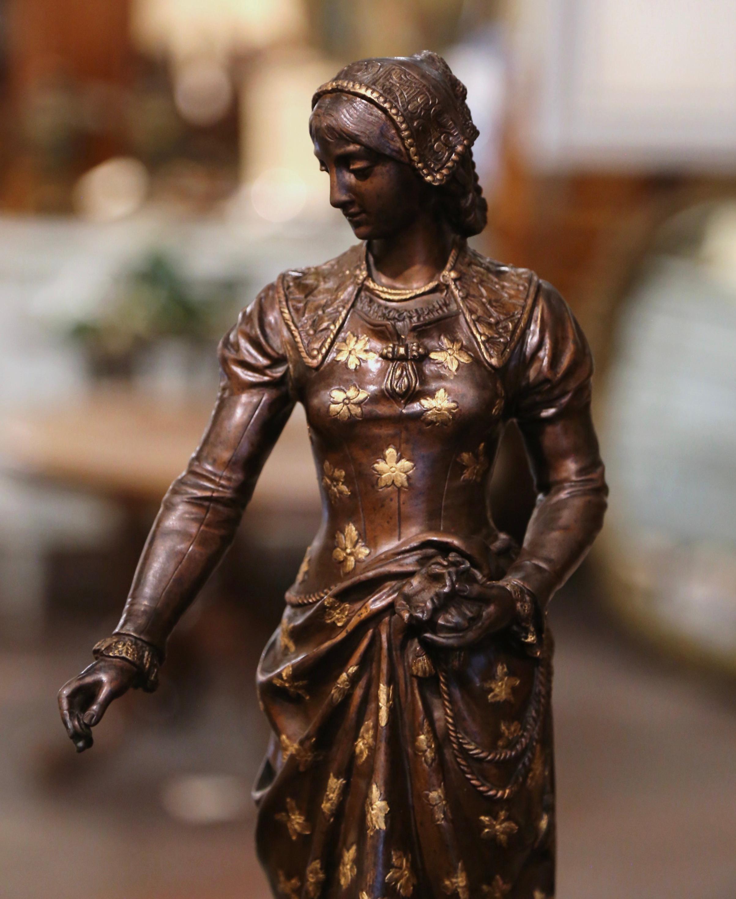 Art nouveau Figure Offrande du 19ème siècle en bronze patiné et doré signée A. Gaudez en vente