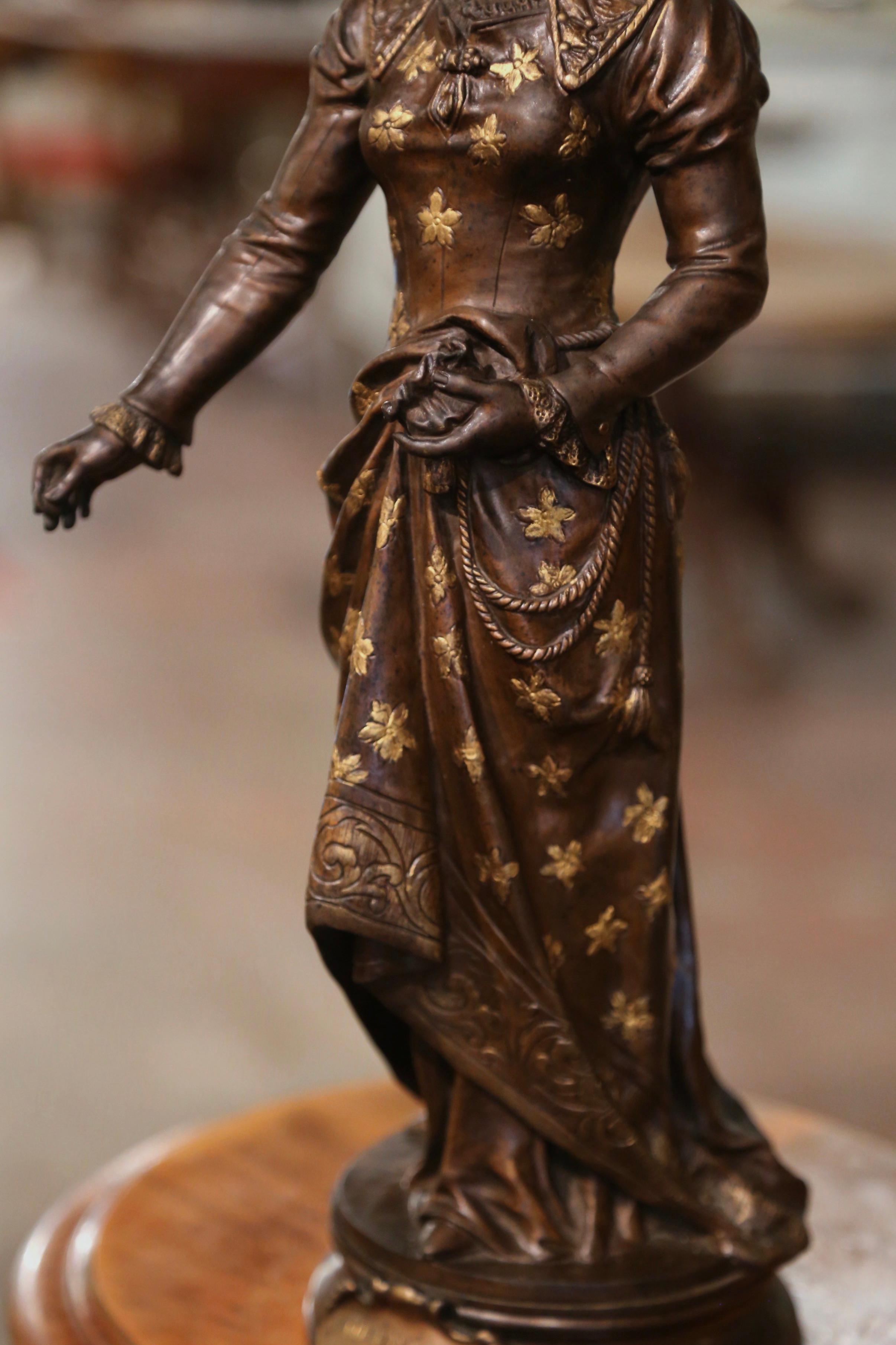 Français Figure Offrande du 19ème siècle en bronze patiné et doré signée A. Gaudez en vente
