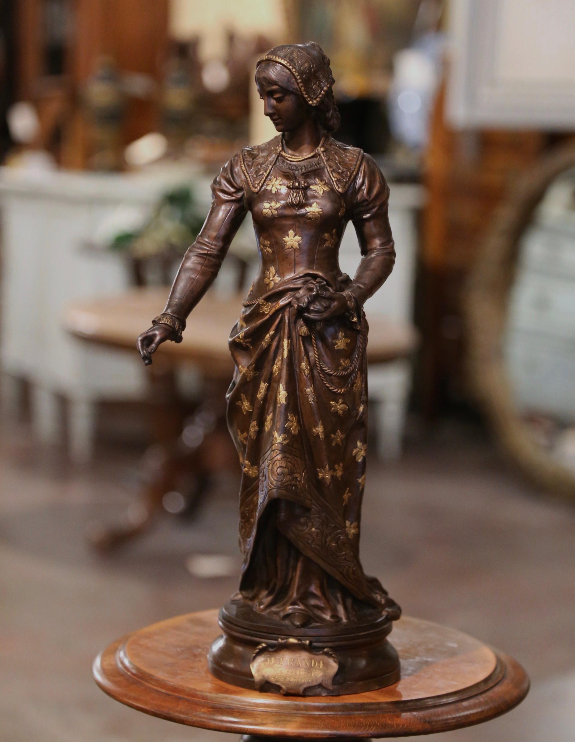 Figure Offrande du 19ème siècle en bronze patiné et doré signée A. Gaudez Excellent état - En vente à Dallas, TX