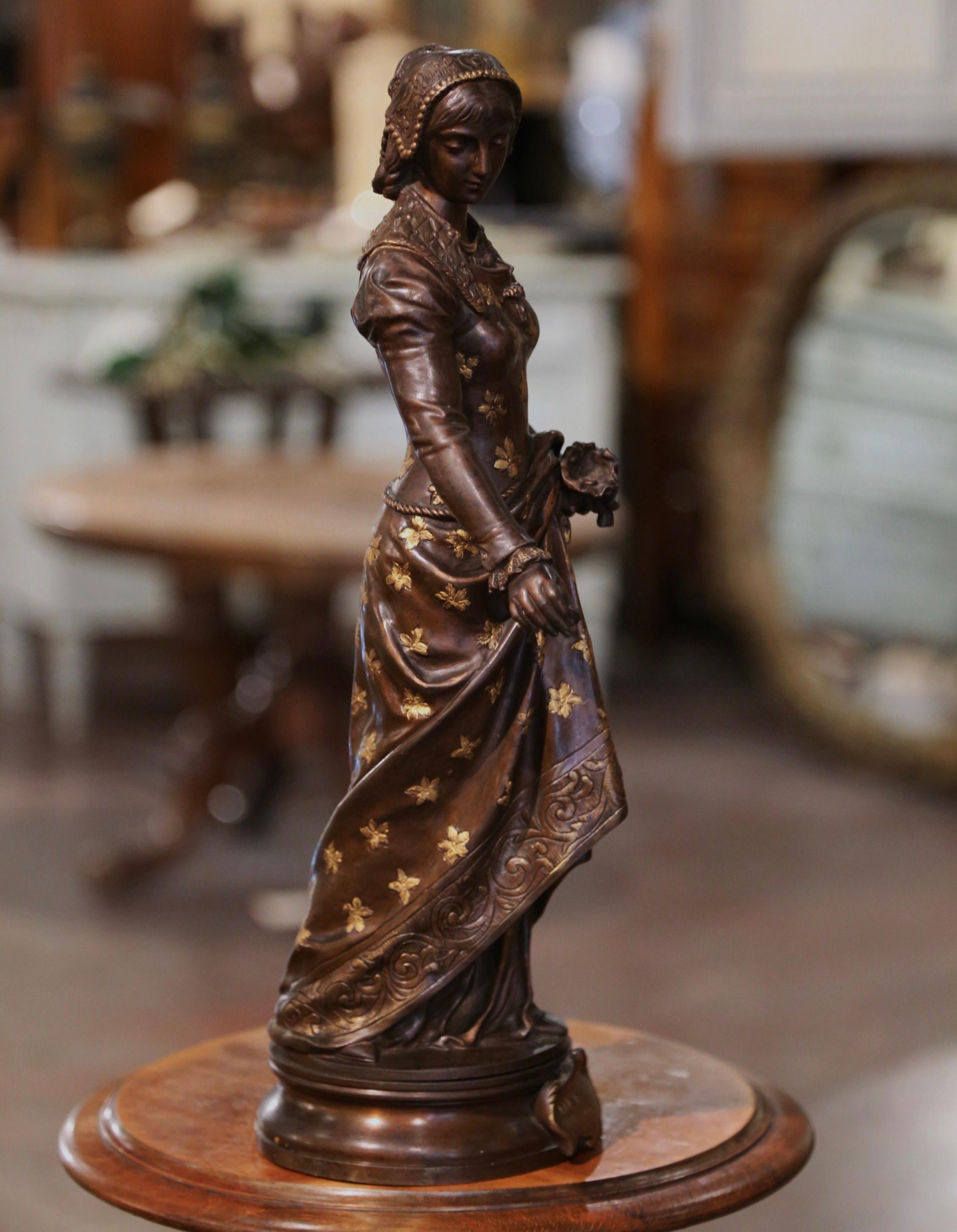 19th Century French Patinated and Gilt Bronze Figure 