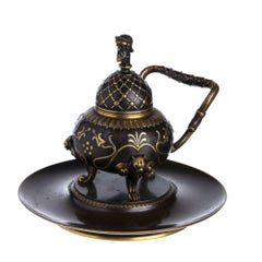 19th-Century French Patinated and Gilt Bronze Inkwell by Ferdinand Barbedienne