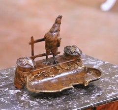 Juego de Escritorio de Gallo de Espelta Patinado y Dorado Francés del Siglo XIX