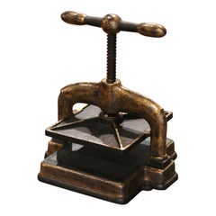 19th Century French Patinated Black and Gilt Wrought Iron Book Binding Press