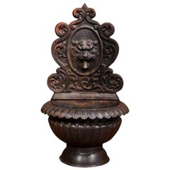 19th Century French Patinated Black Cast Iron Fountain with Lion Head