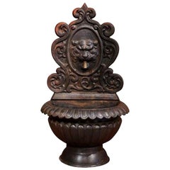 19th Century French Patinated Black Cast Iron Fountain with Lion Head