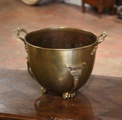 19th Century French Patinated Brass Cache Pot Planter with Handles