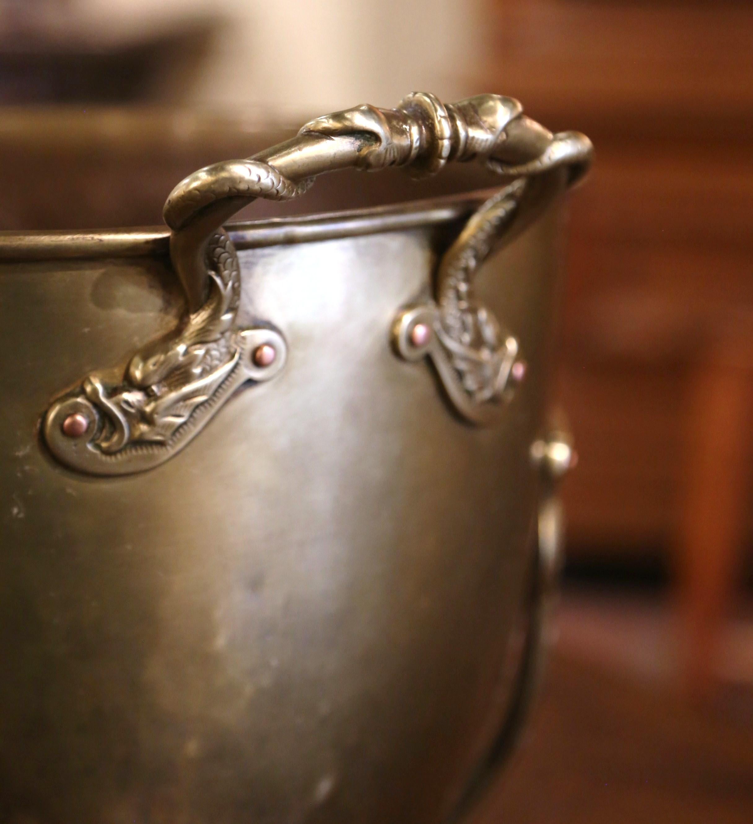 19th Century French Patinated Brass Cache Pot Planter with Handles For Sale 4