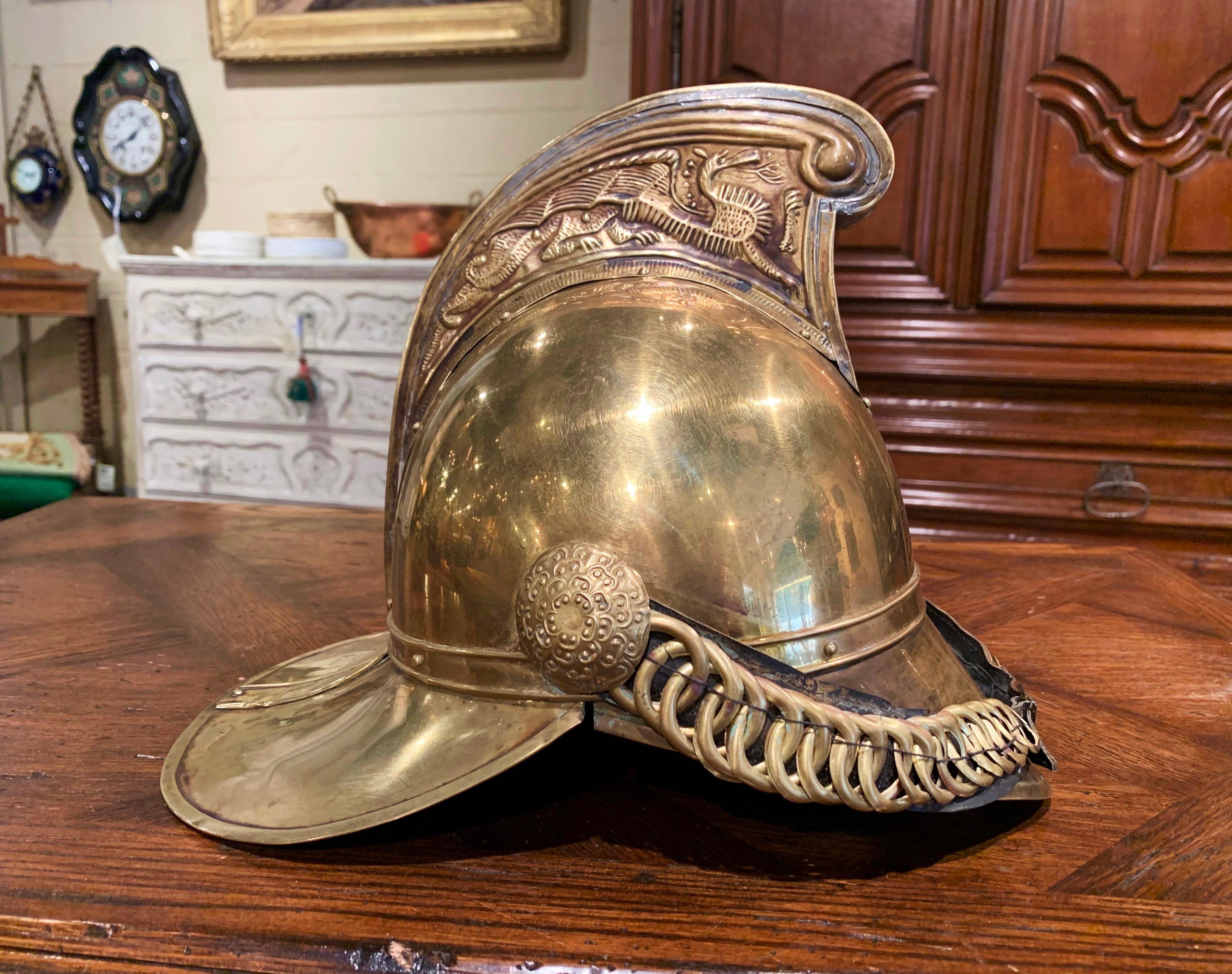 This beautiful antique fireman helmet was crafted in France circa 1880; worn by the 