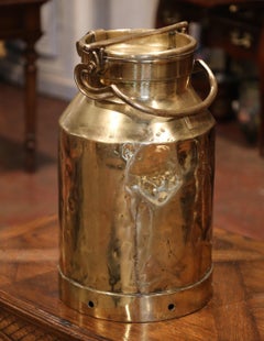 19th Century French Patinated Brass Milk Container with Handle and Lid