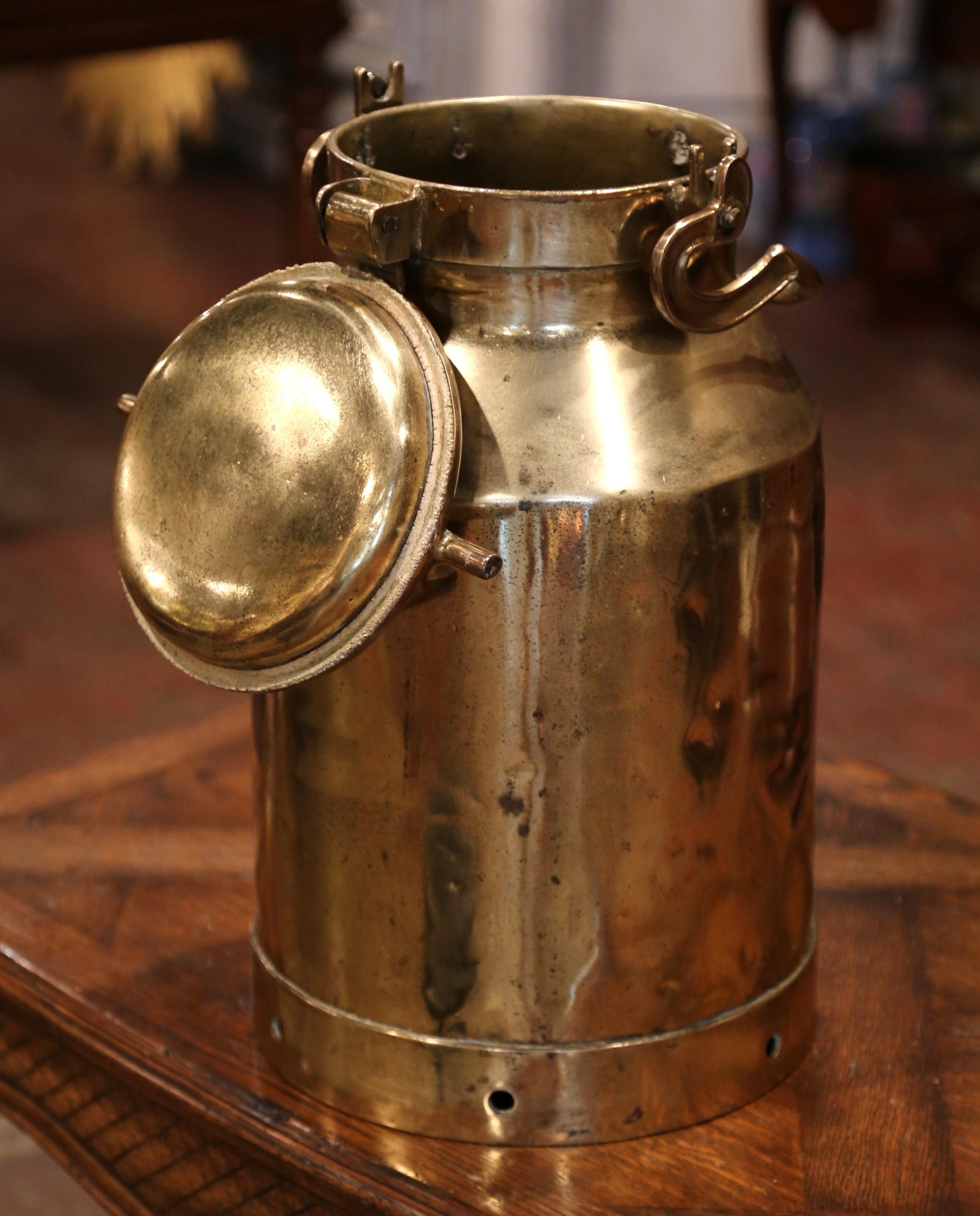 19th Century French Patinated Brass Milk Container with Handle and Lid 1