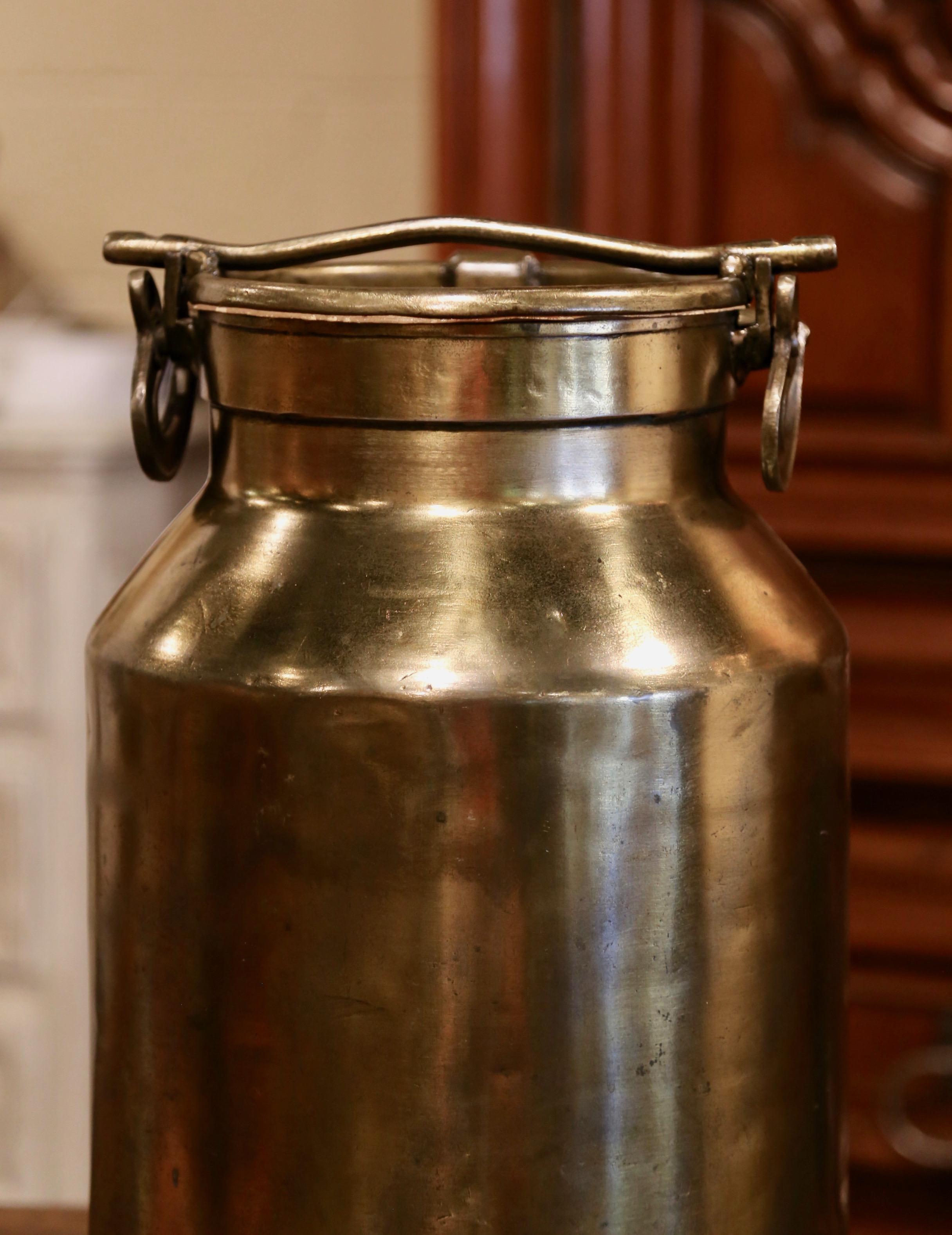 19th Century French Patinated Brass Milk Container with Handle and Lid In Excellent Condition In Dallas, TX