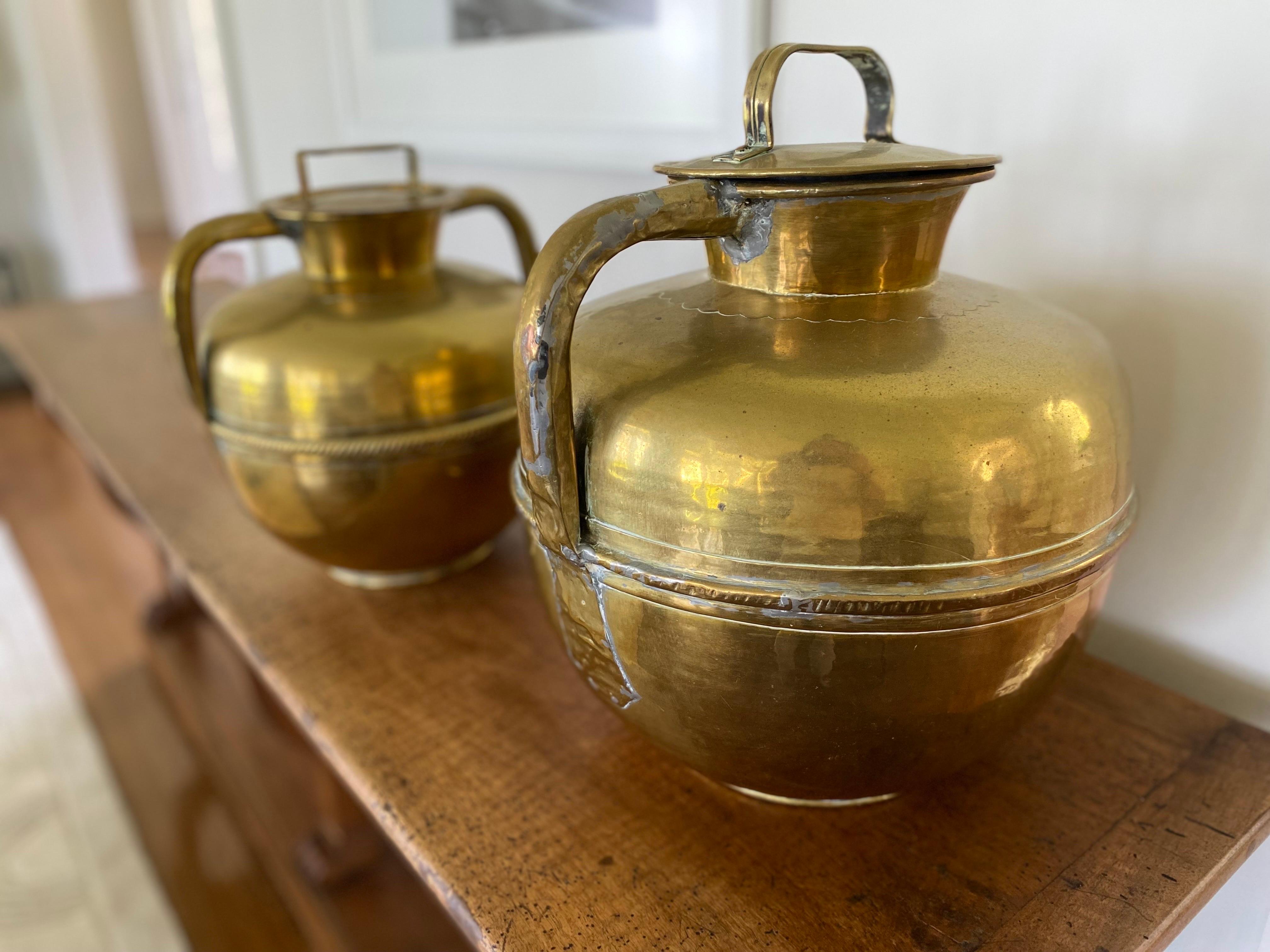 19th Century French Patinated Brass Milk Jars with Top from Rouen In Good Condition For Sale In Southampton, NY