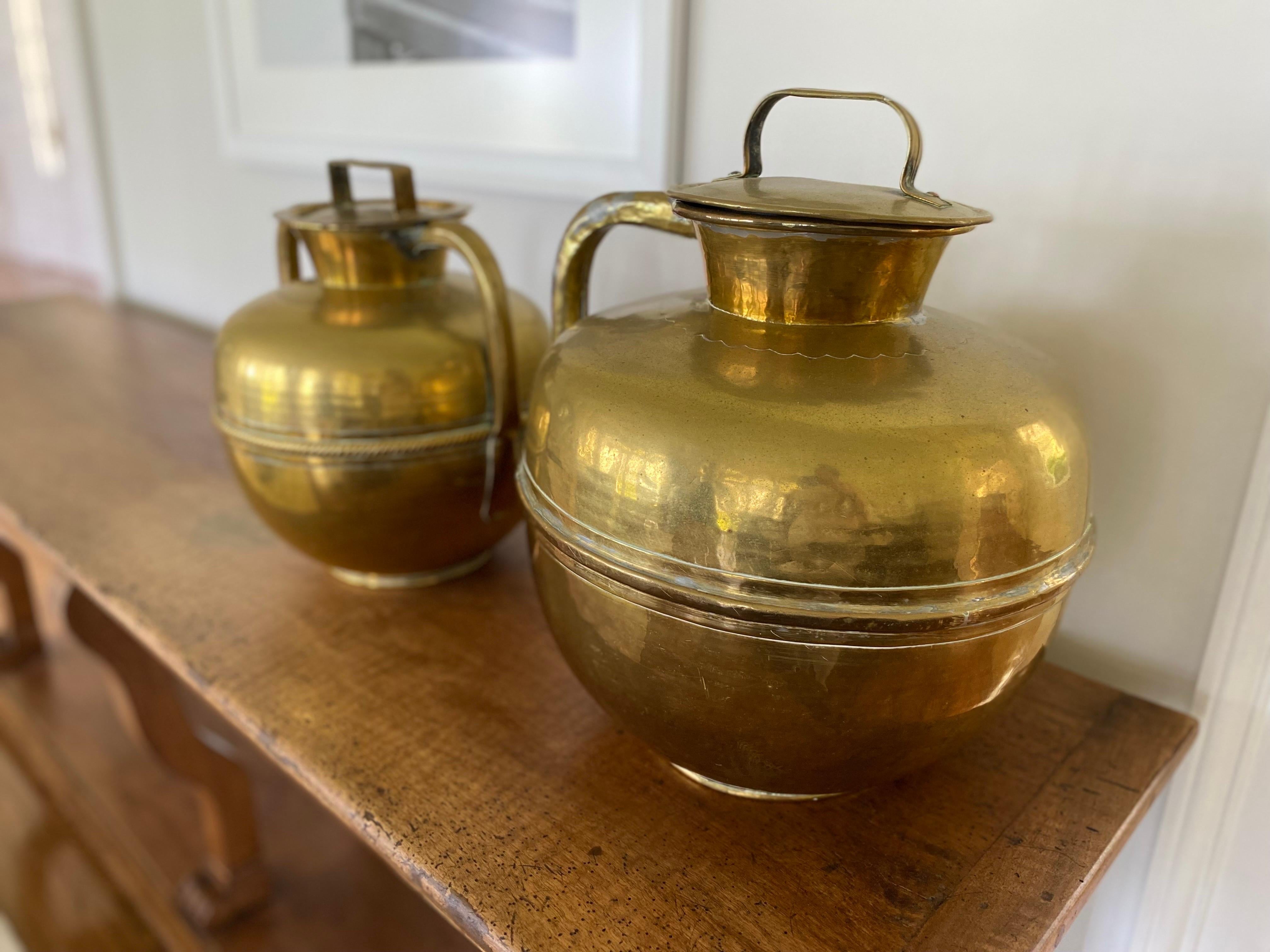 19th Century French Patinated Brass Milk Jars with Top from Rouen For Sale 1