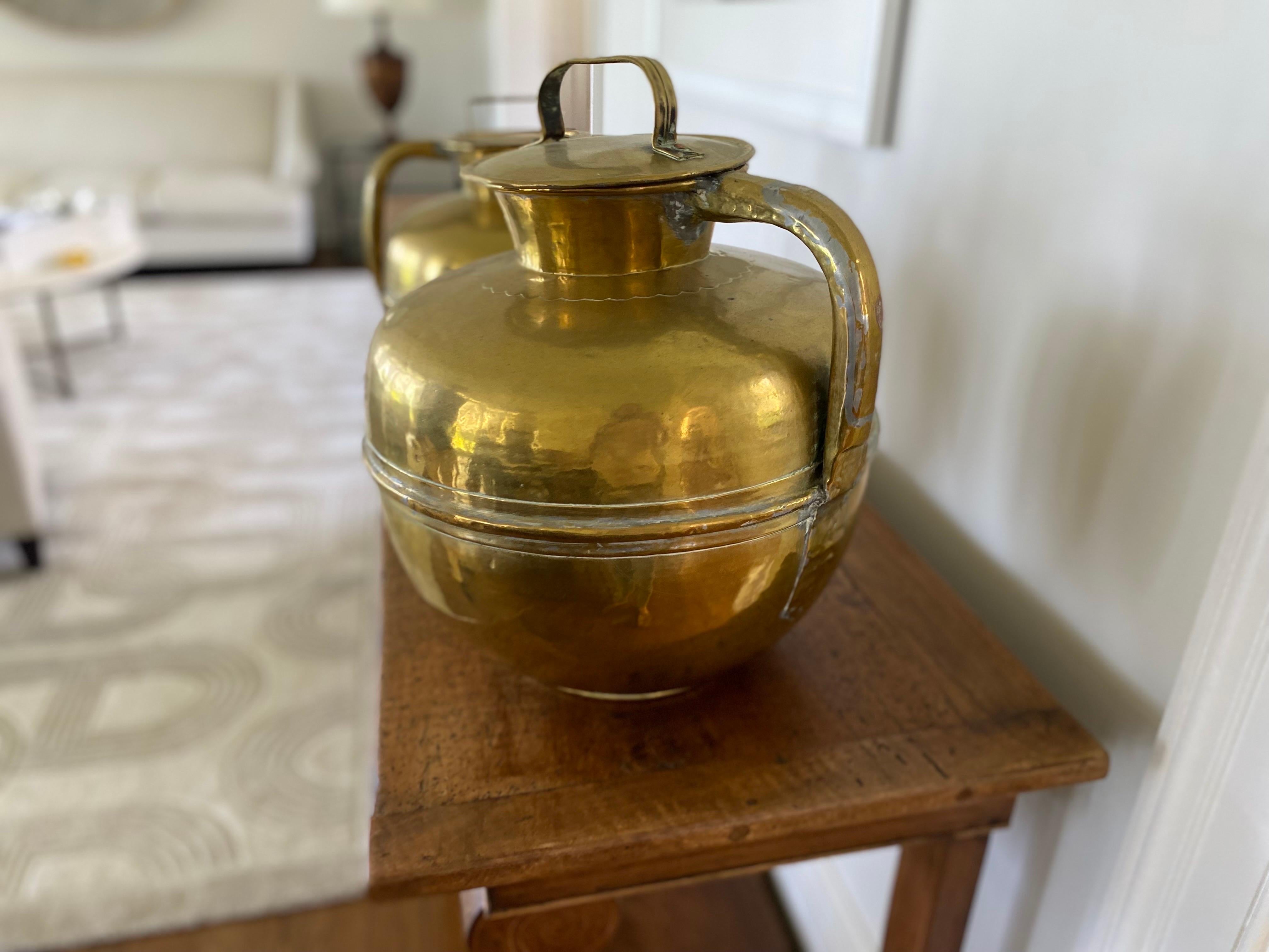 19th Century French Patinated Brass Milk Jars with Top from Rouen For Sale 4