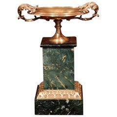 19th Century French Patinated Brass Vide-Poche Tray on Green Marble Base