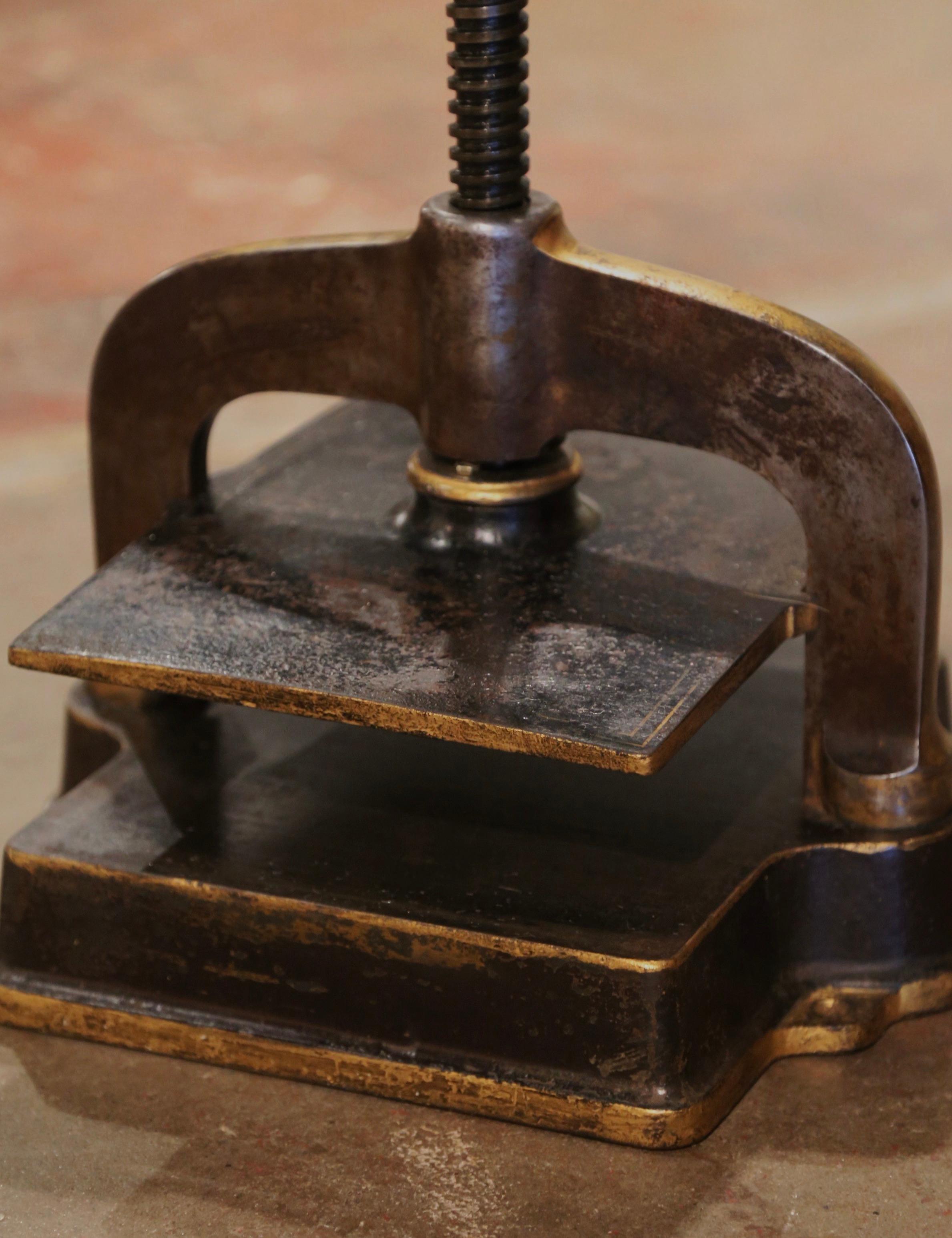 19th Century French Patinated Bronze and Gilt Wrought Iron Book Binding Press In Good Condition For Sale In Dallas, TX