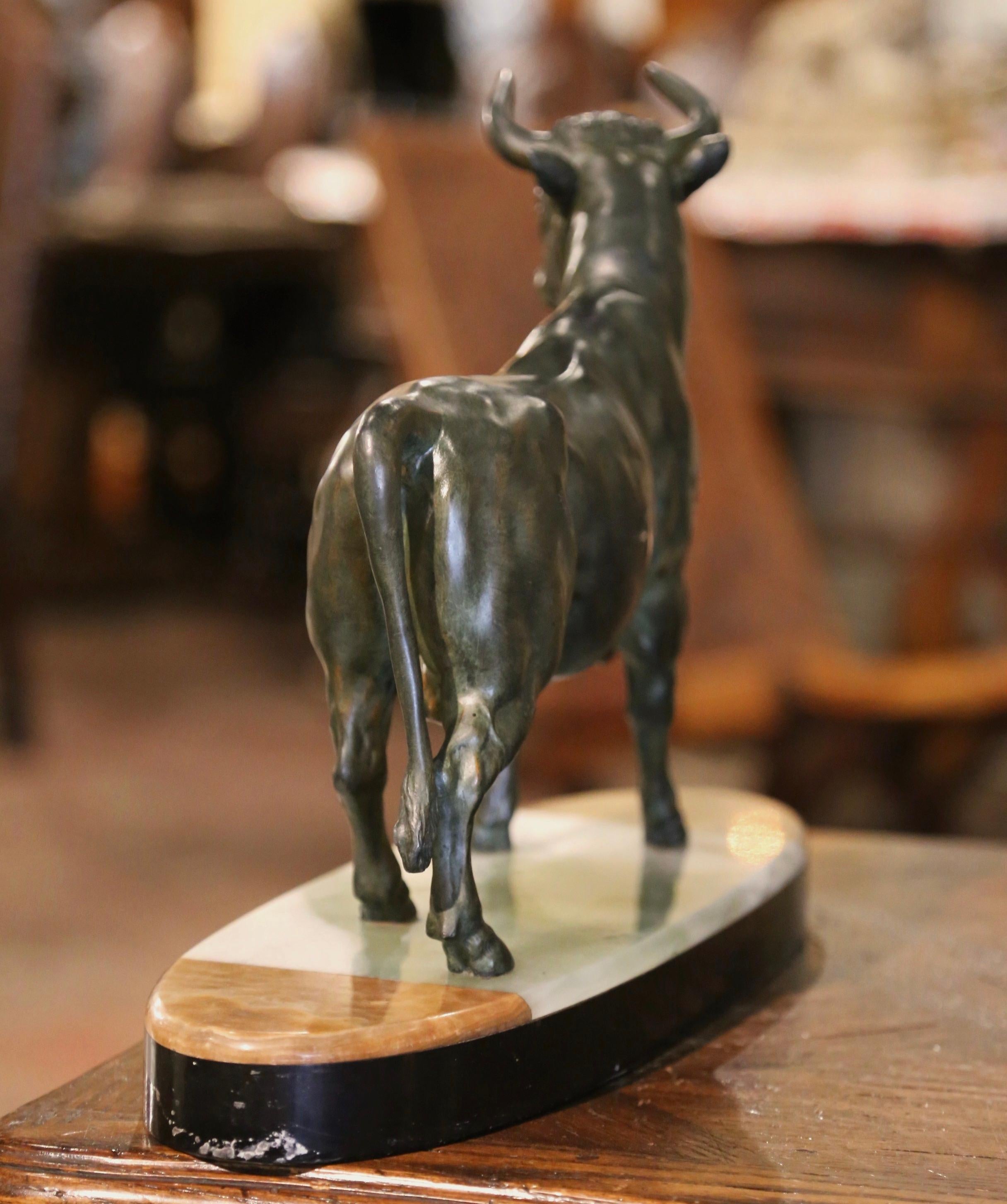 19th Century French Patinated Bronze Bull Sculpture on Two-Tone Onyx Base 6