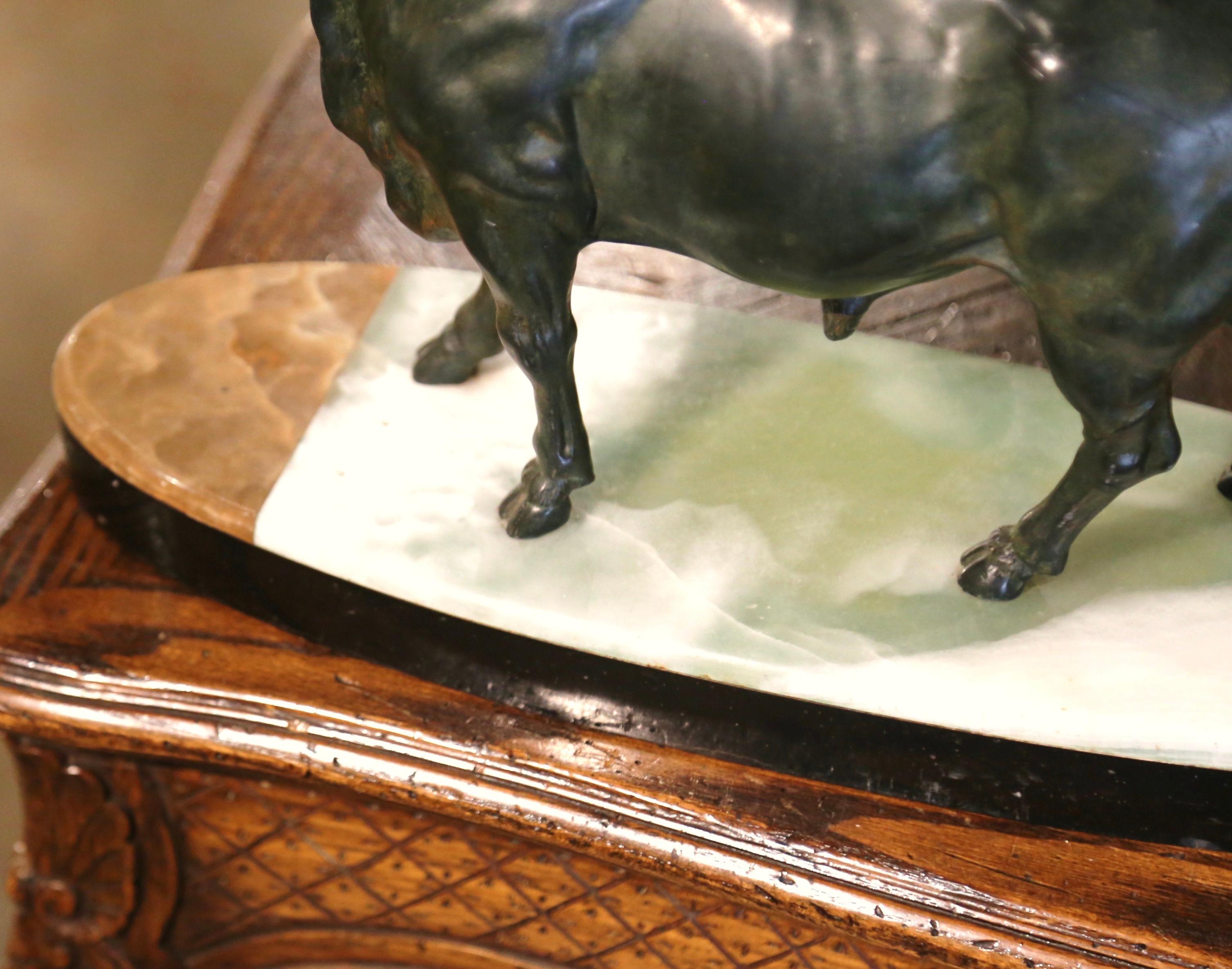 19th Century French Patinated Bronze Bull Sculpture on Two-Tone Onyx Base 2