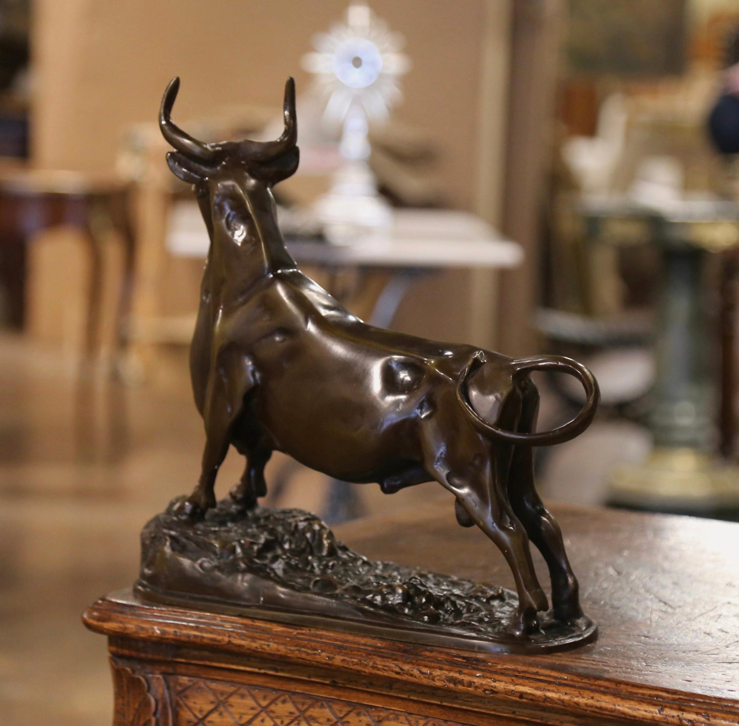 19th Century French Patinated Bronze Bull Sculpture Signed G. Gardet For Sale 7