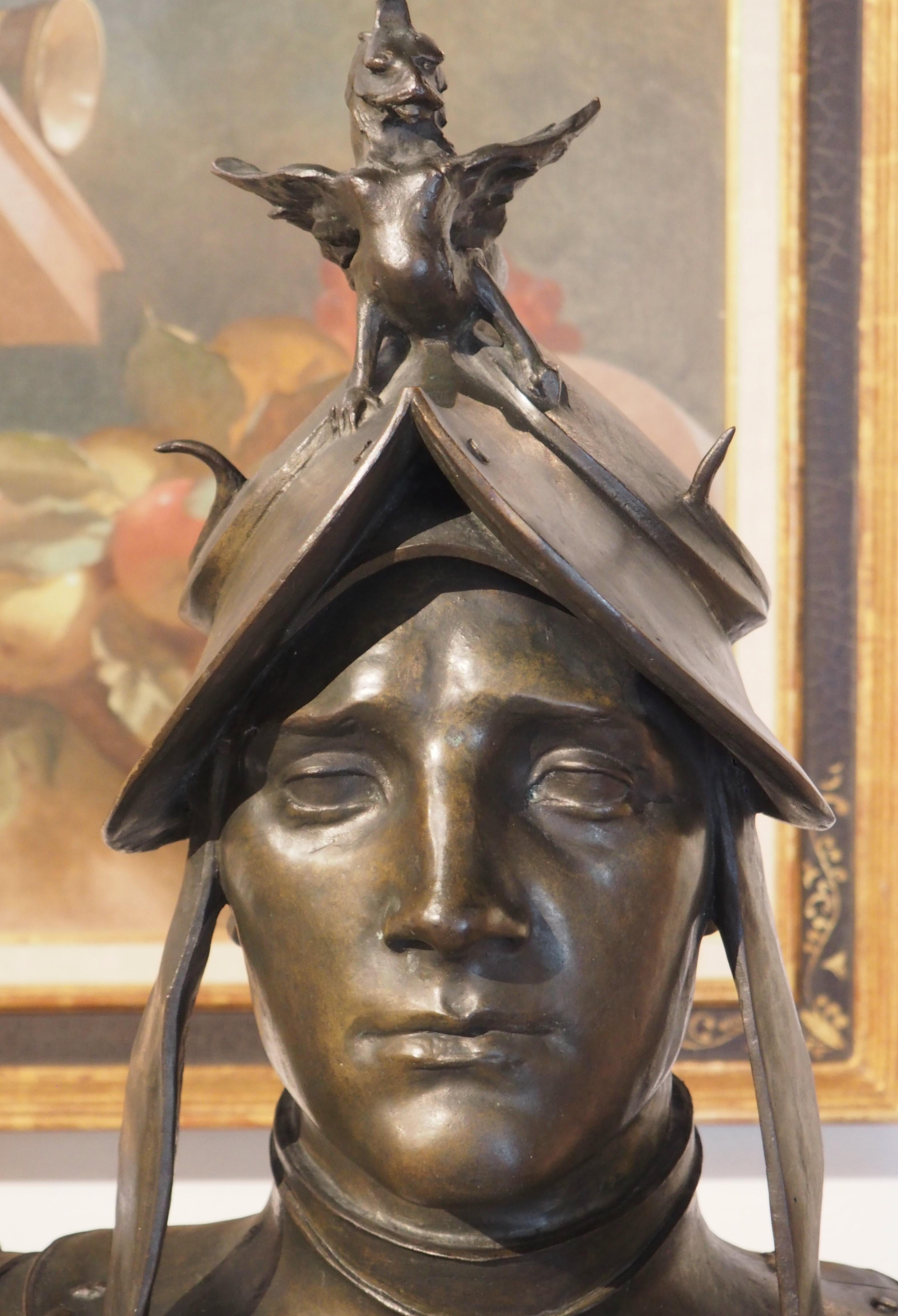 Français Buste d'un soldat en bronze patiné français du 19ème siècle