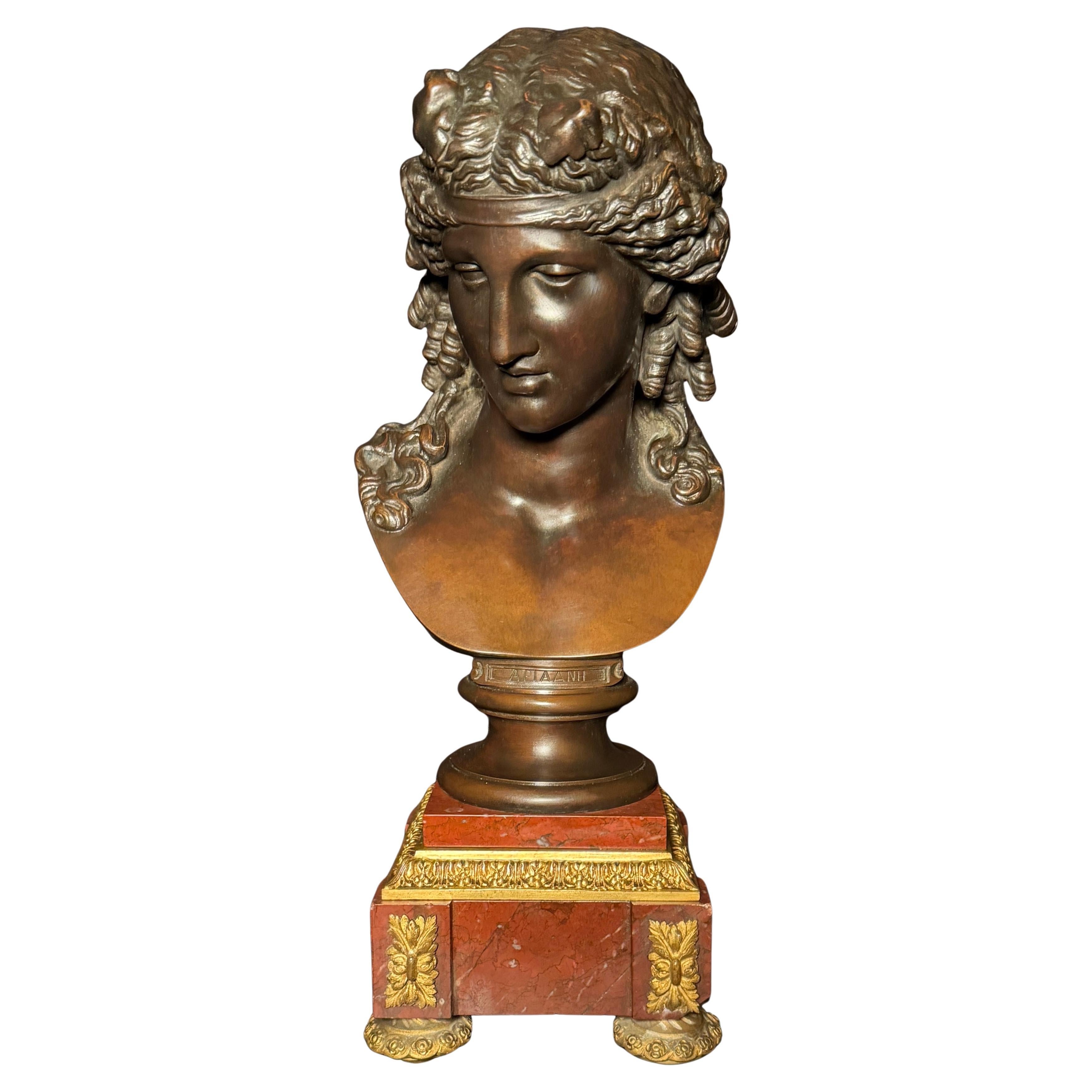 Busto De Ariadna En Bronce Patinado Francés Del Siglo XIX