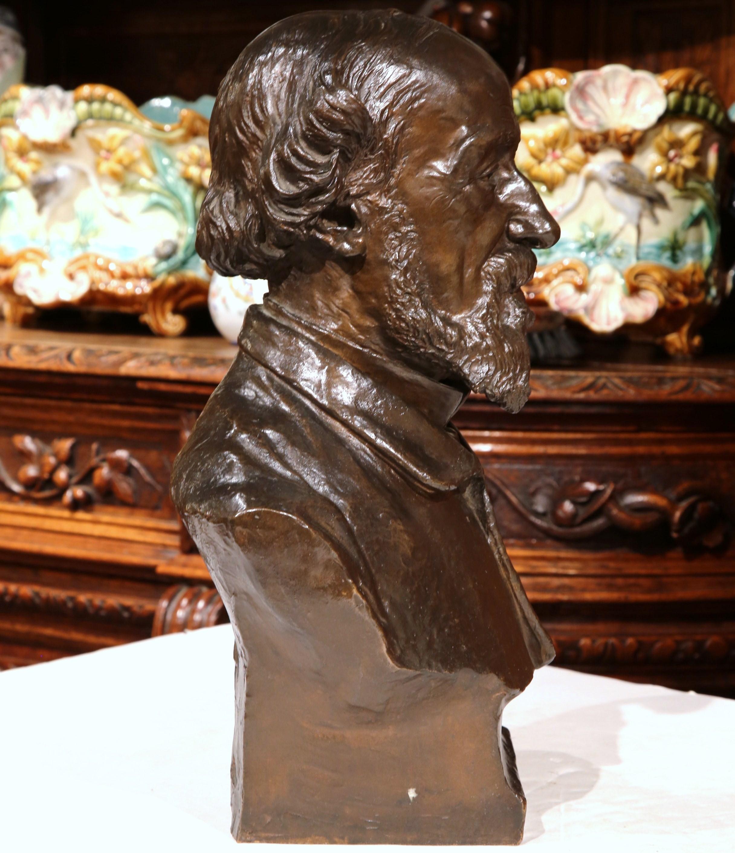 19th Century French Patinated Bronze Bust Sculpture Signed Delorme, Dated 1886 In Excellent Condition In Dallas, TX