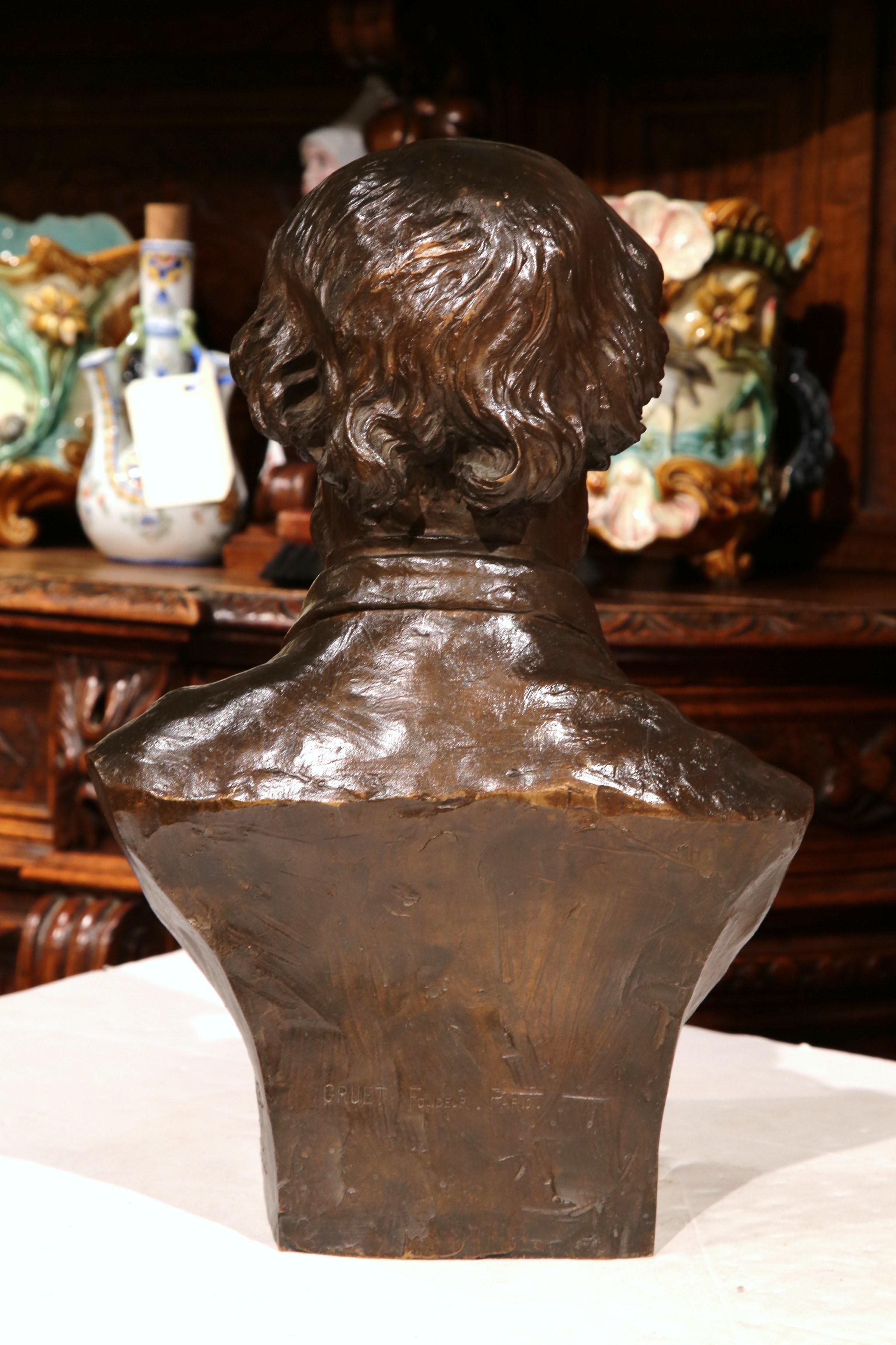 19th Century French Patinated Bronze Bust Sculpture Signed Delorme, Dated 1886 1