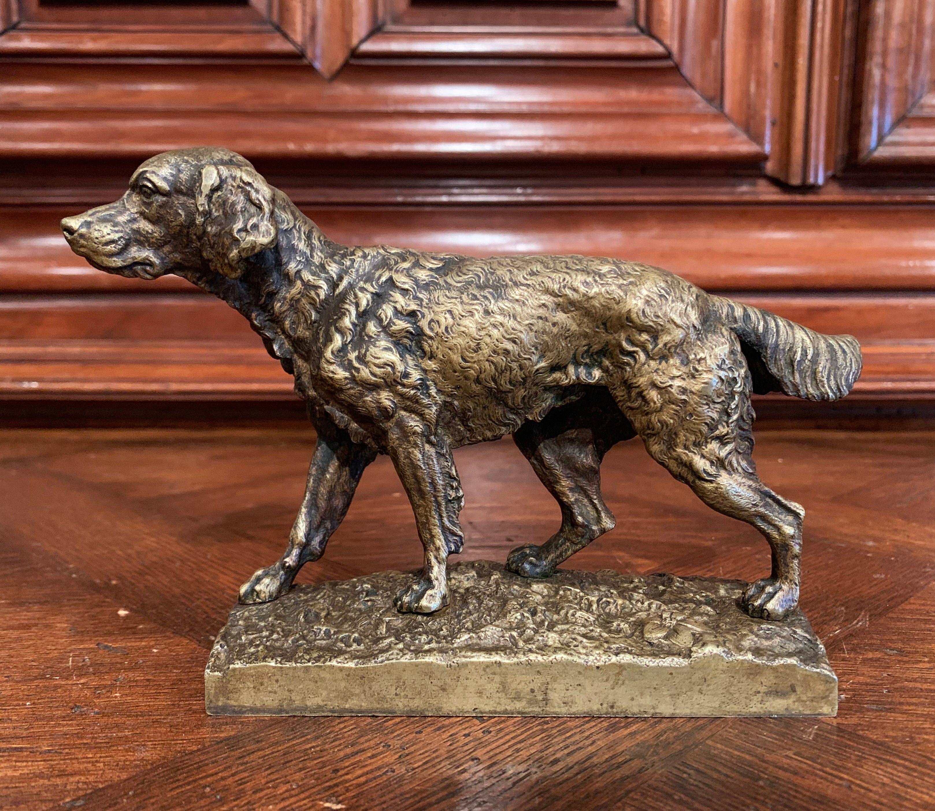 19th Century French Patinated Bronze Dog Sculpture in the Manner of J. Moiniez In Excellent Condition In Dallas, TX
