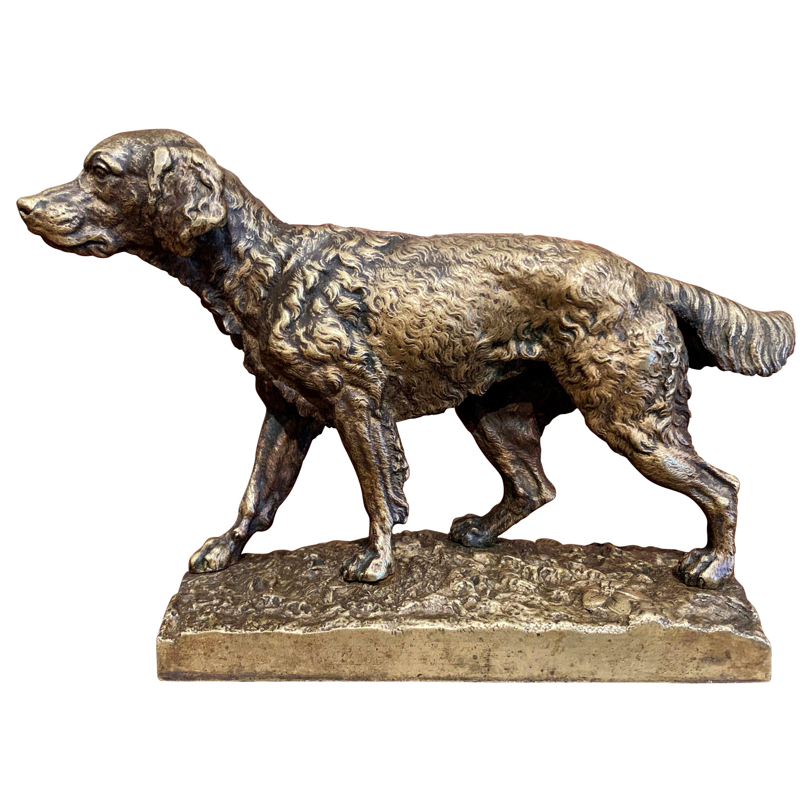 19th Century French Patinated Bronze Dog Sculpture in the Manner of J. Moiniez