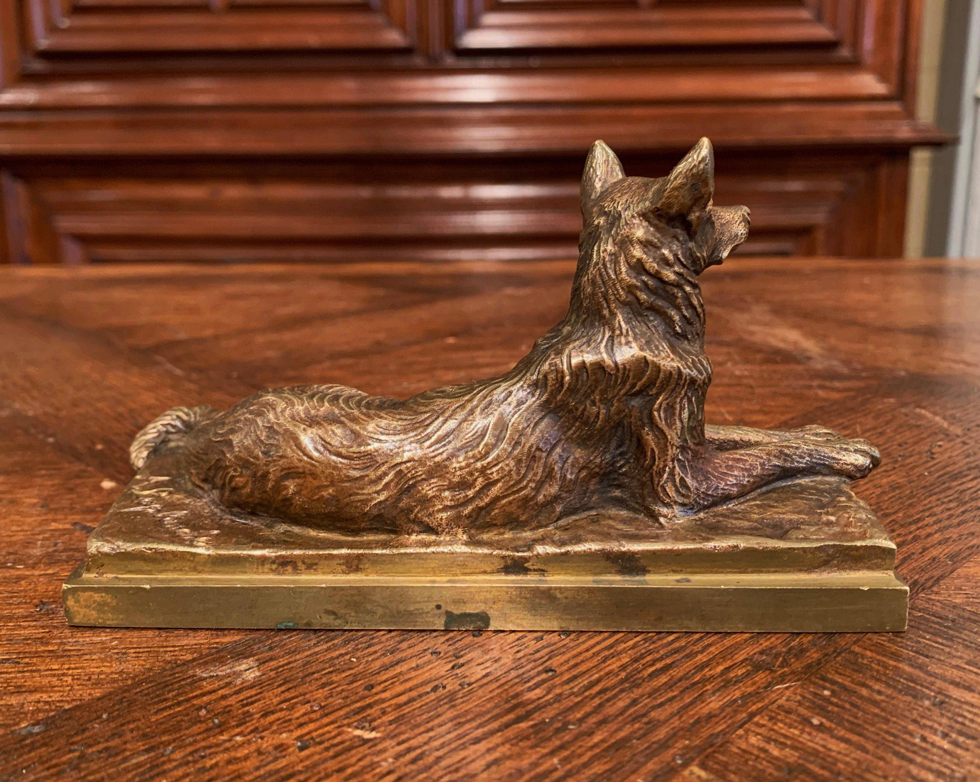 19th Century French Patinated Bronze Dog Sculpture Signed A. Laplanche In Excellent Condition In Dallas, TX
