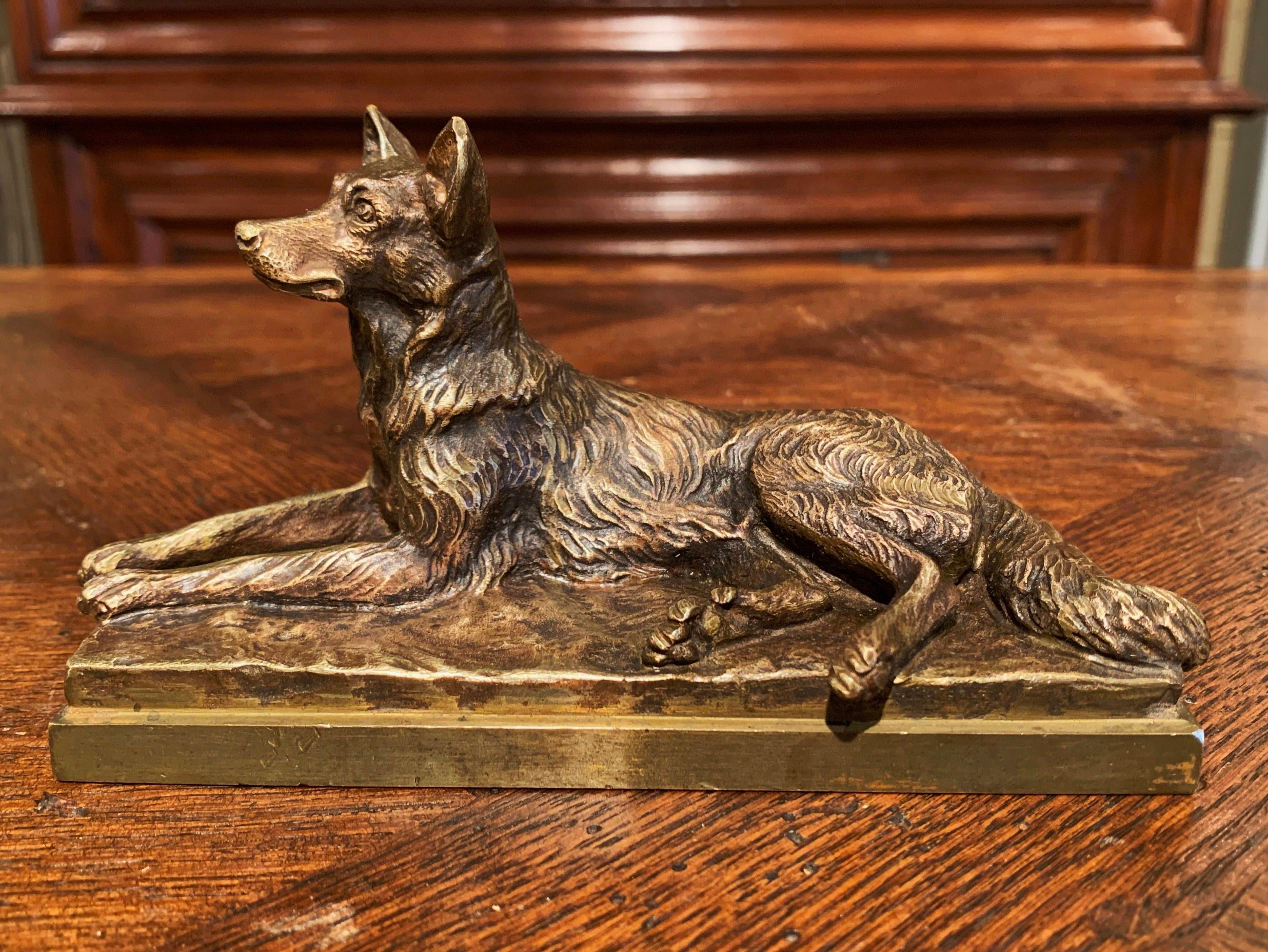 19th Century French Patinated Bronze Dog Sculpture Signed A. Laplanche 1