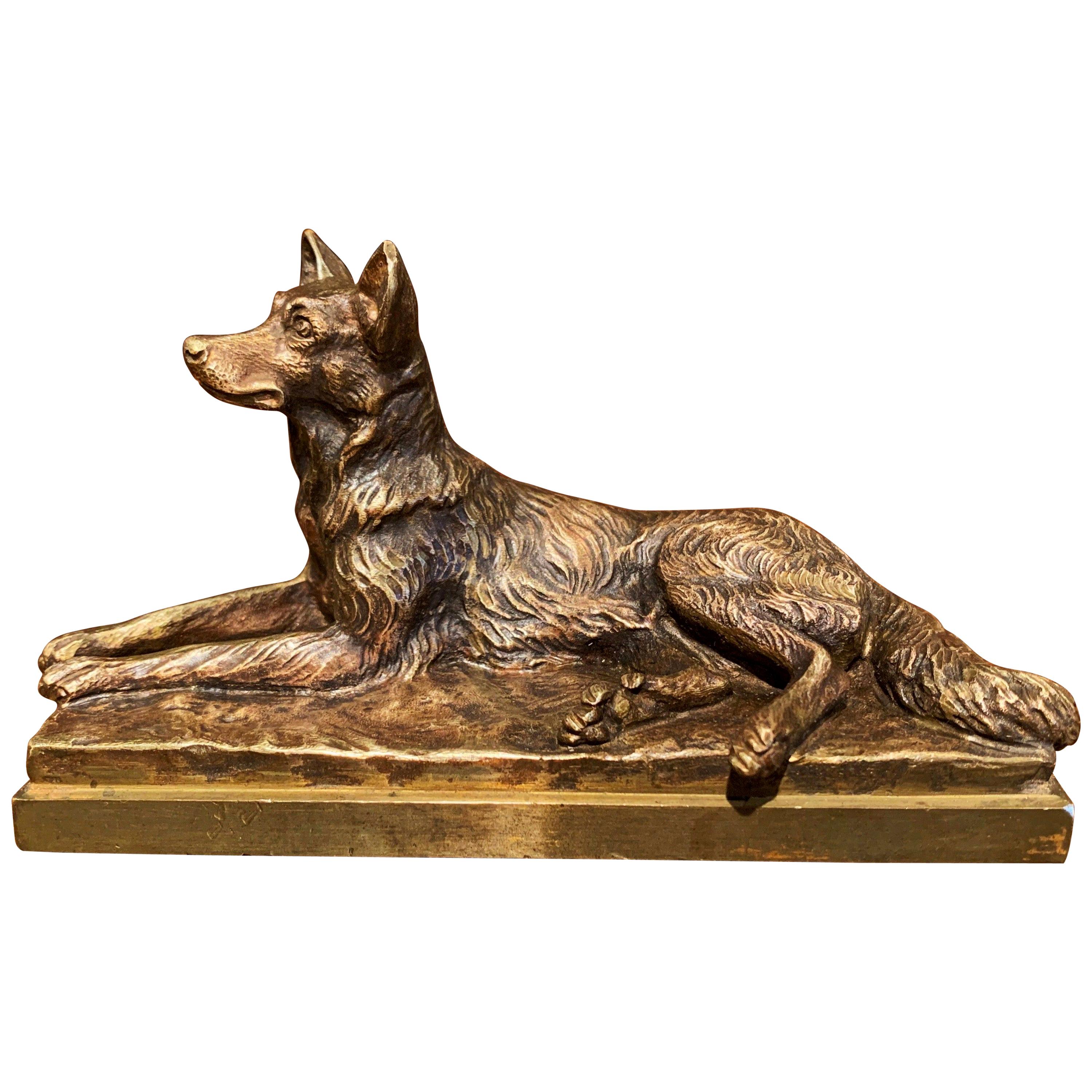 19th Century French Patinated Bronze Dog Sculpture Signed A. Laplanche