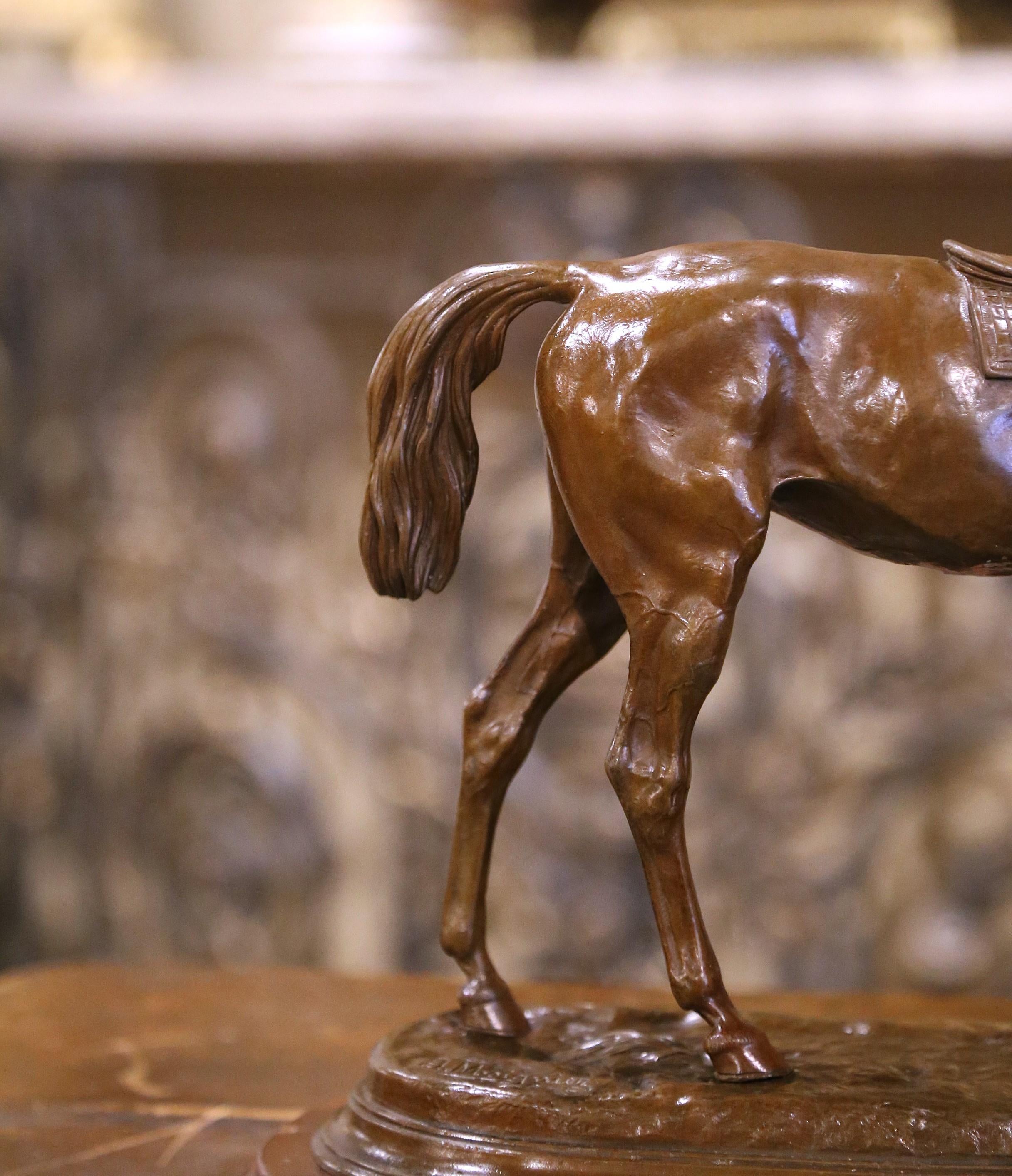 Caballo de Bronce Patinado Francés del Siglo XIX sobre Base de Mármol Firmado J. Moigniez en venta 6
