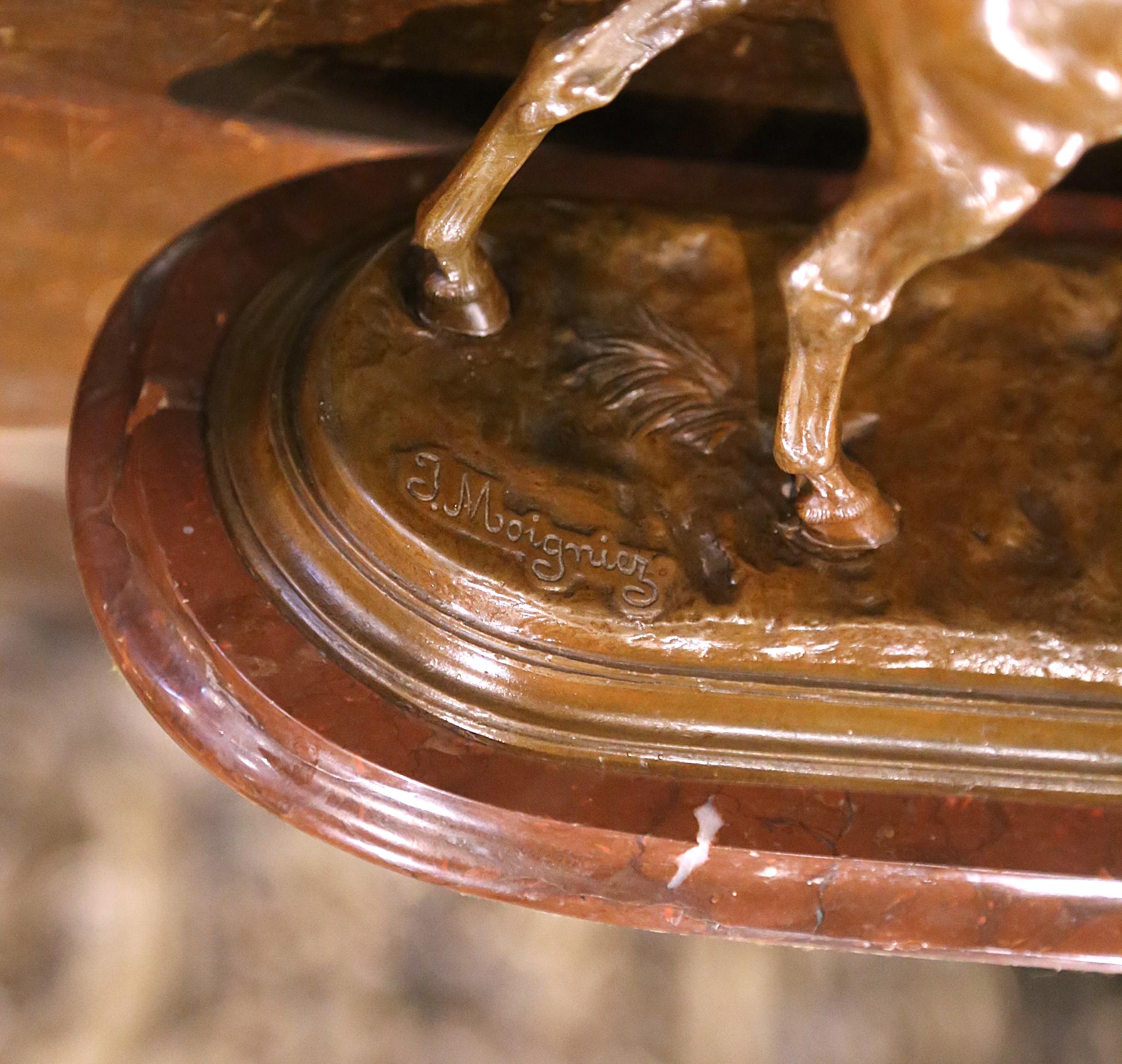 Caballo de Bronce Patinado Francés del Siglo XIX sobre Base de Mármol Firmado J. Moigniez en Excelente estado para la venta en Dallas, TX
