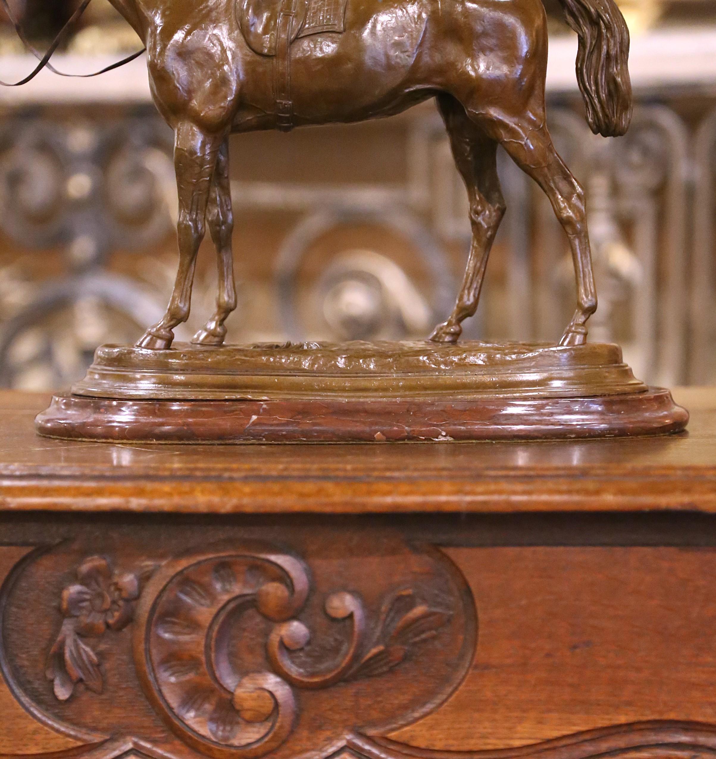 Caballo de Bronce Patinado Francés del Siglo XIX sobre Base de Mármol Firmado J. Moigniez en venta 3