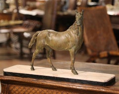 19th Century French Patinated Bronze Horse Sculpture on Marble Base After Mène