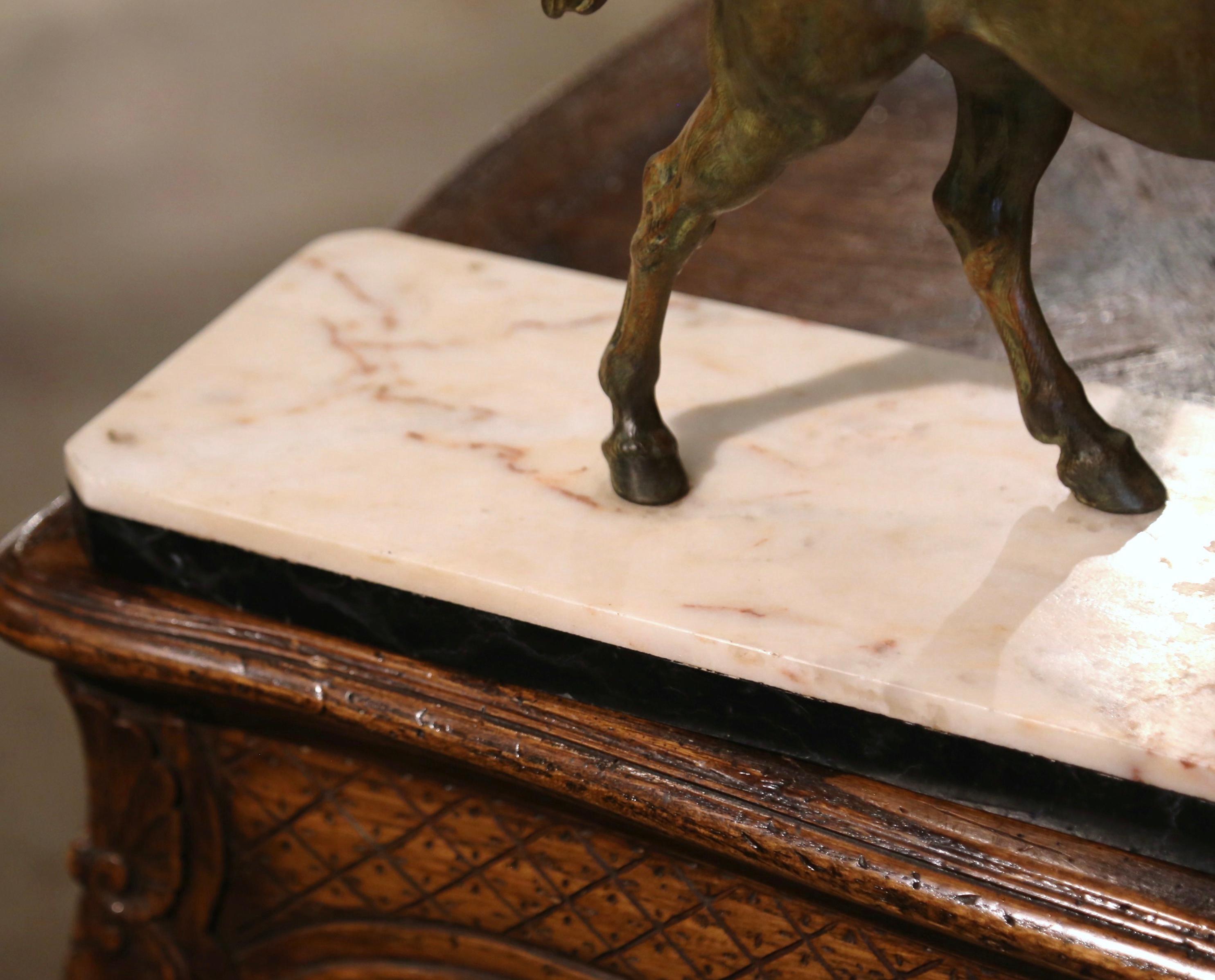 Hand-Crafted 19th Century French Patinated Bronze Horse Sculpture on Marble Base After Mène 