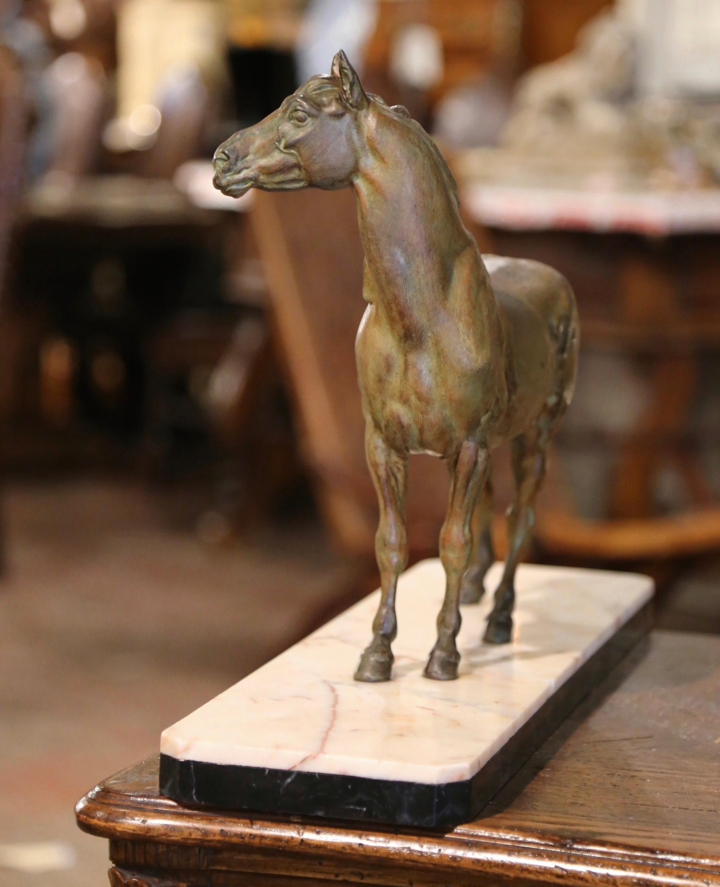 19th Century French Patinated Bronze Horse Sculpture on Marble Base After Mène  2