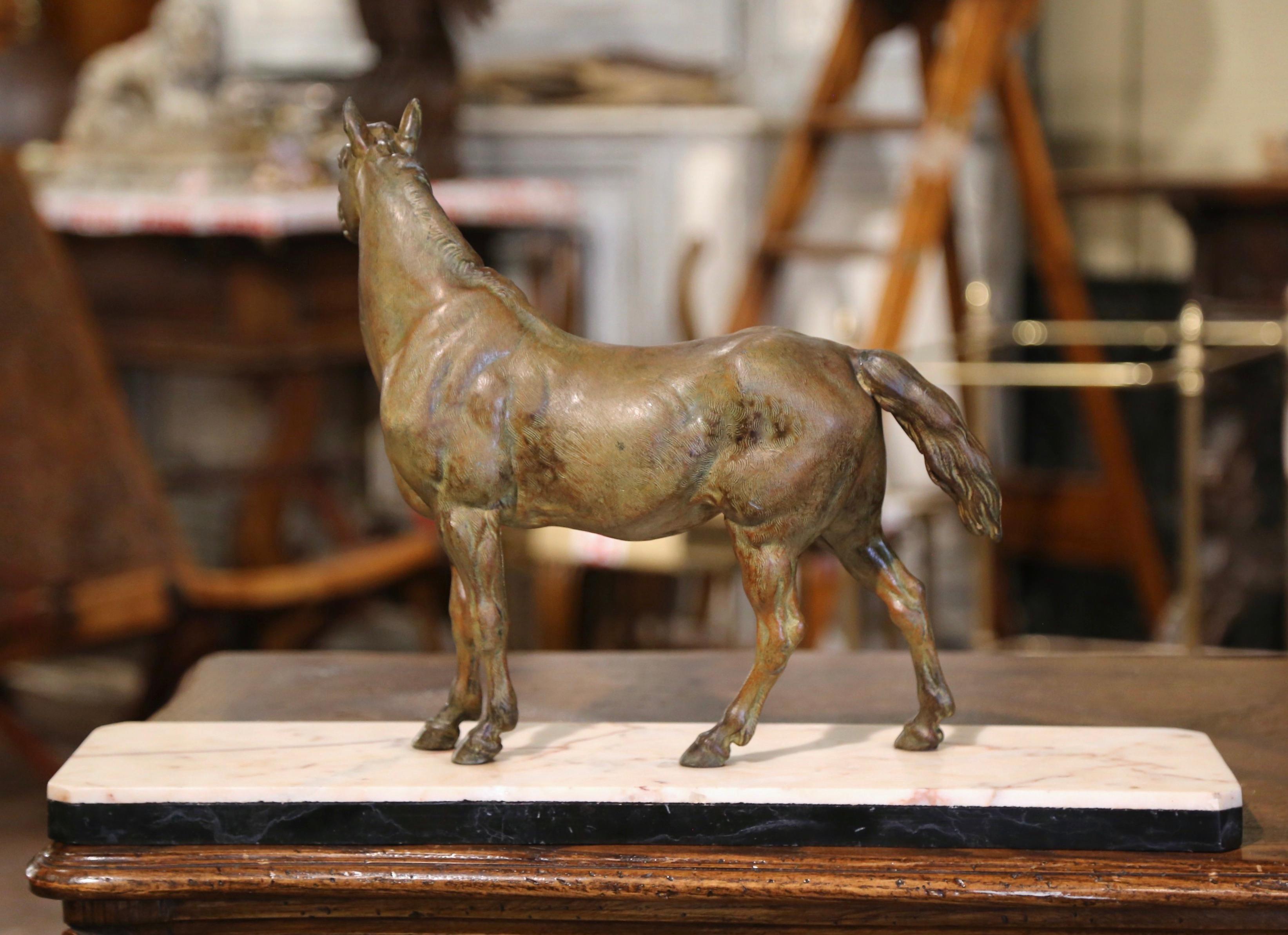 19th Century French Patinated Bronze Horse Sculpture on Marble Base After Mène  3