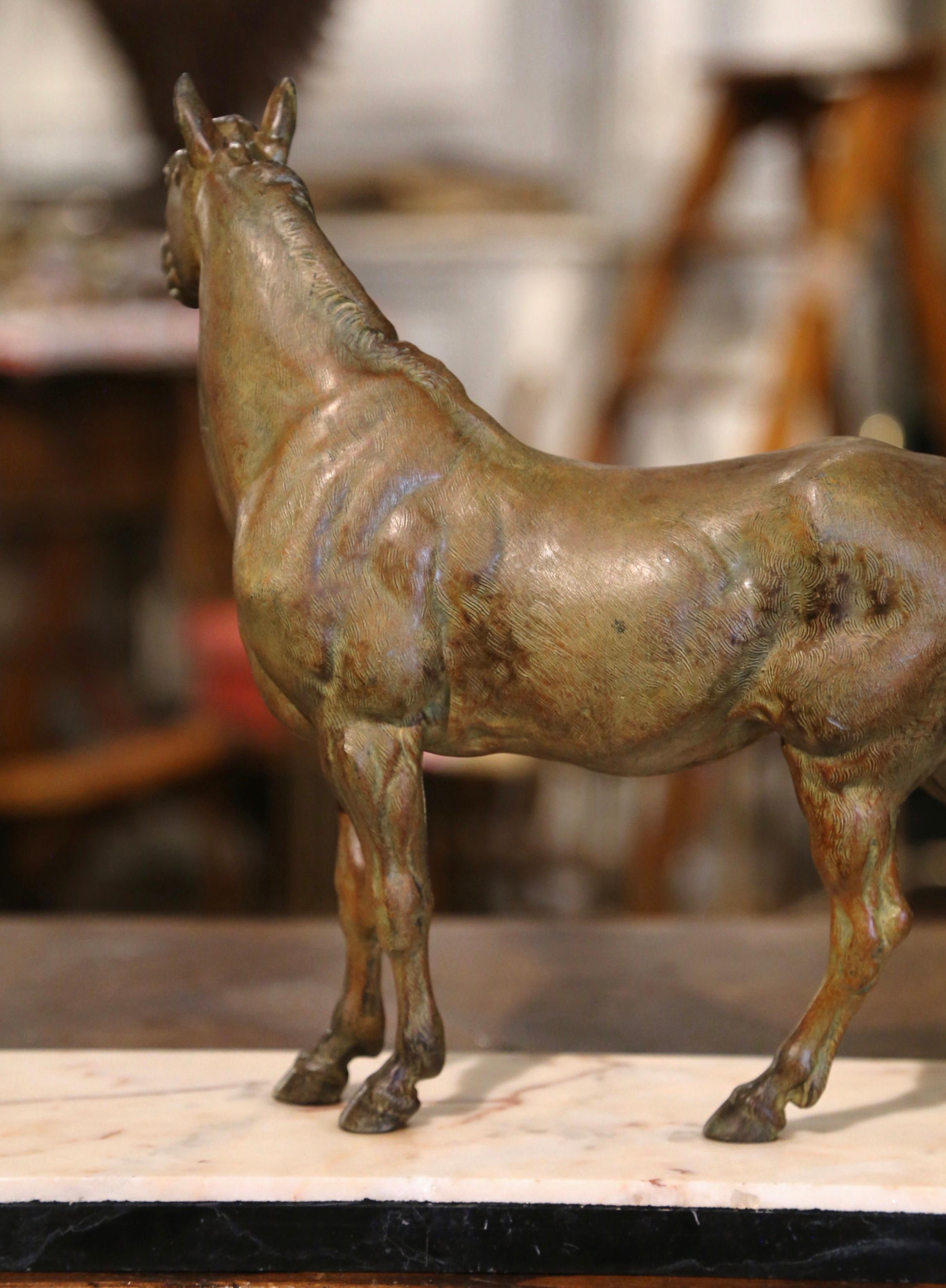 19th Century French Patinated Bronze Horse Sculpture on Marble Base After Mène  4