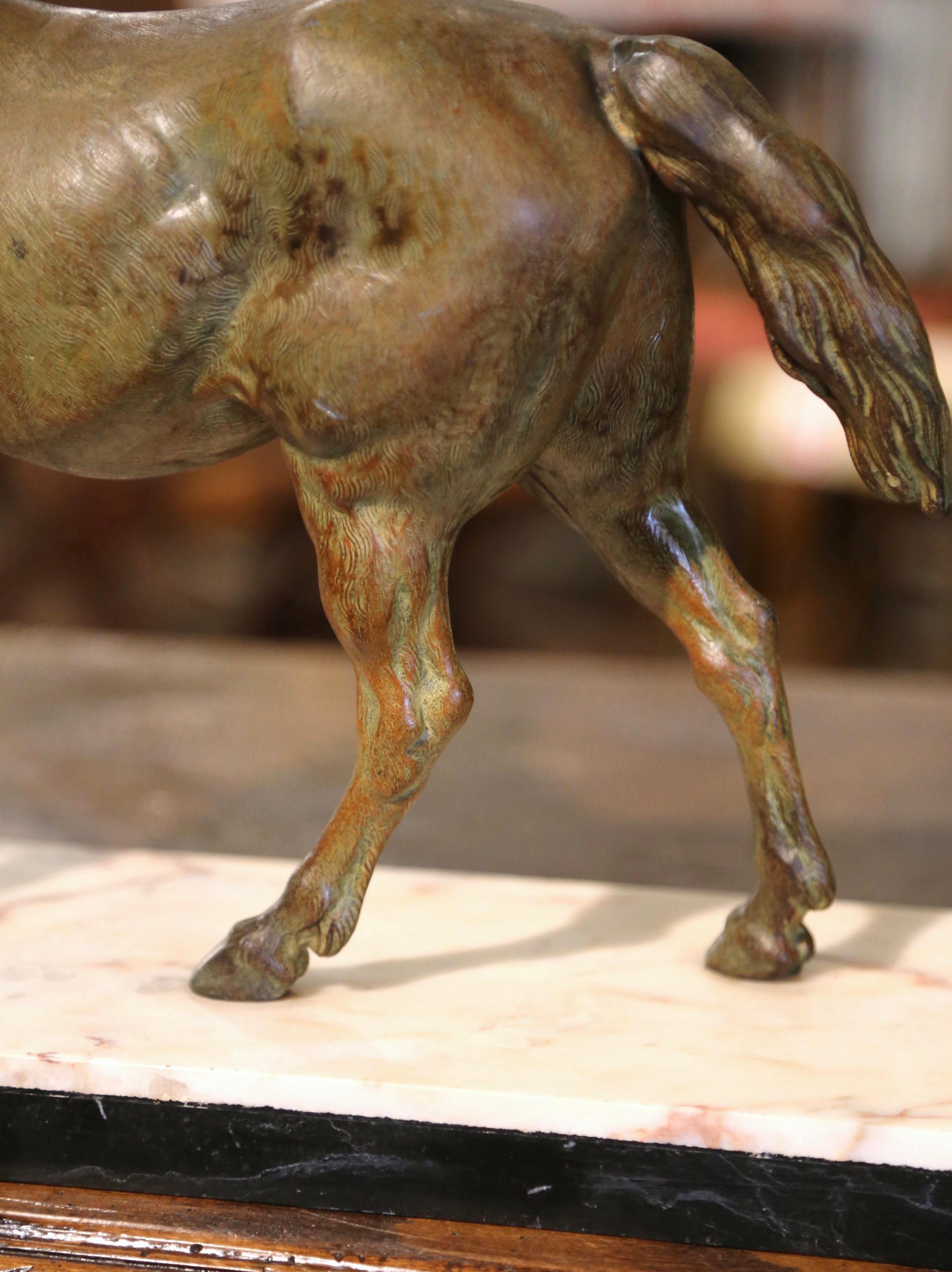 19th Century French Patinated Bronze Horse Sculpture on Marble Base After Mène  5