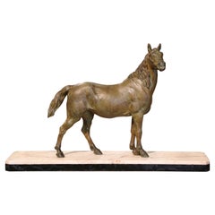19th Century French Patinated Bronze Horse Sculpture on Marble Base After Mène