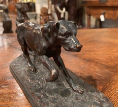 19th Century French Patinated Bronze Hunt Dog Sculpture in the Manner of Cartier