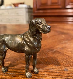 19th Century French Patinated Bronze Hunt Dog Sculpture in the Manner of Cartier